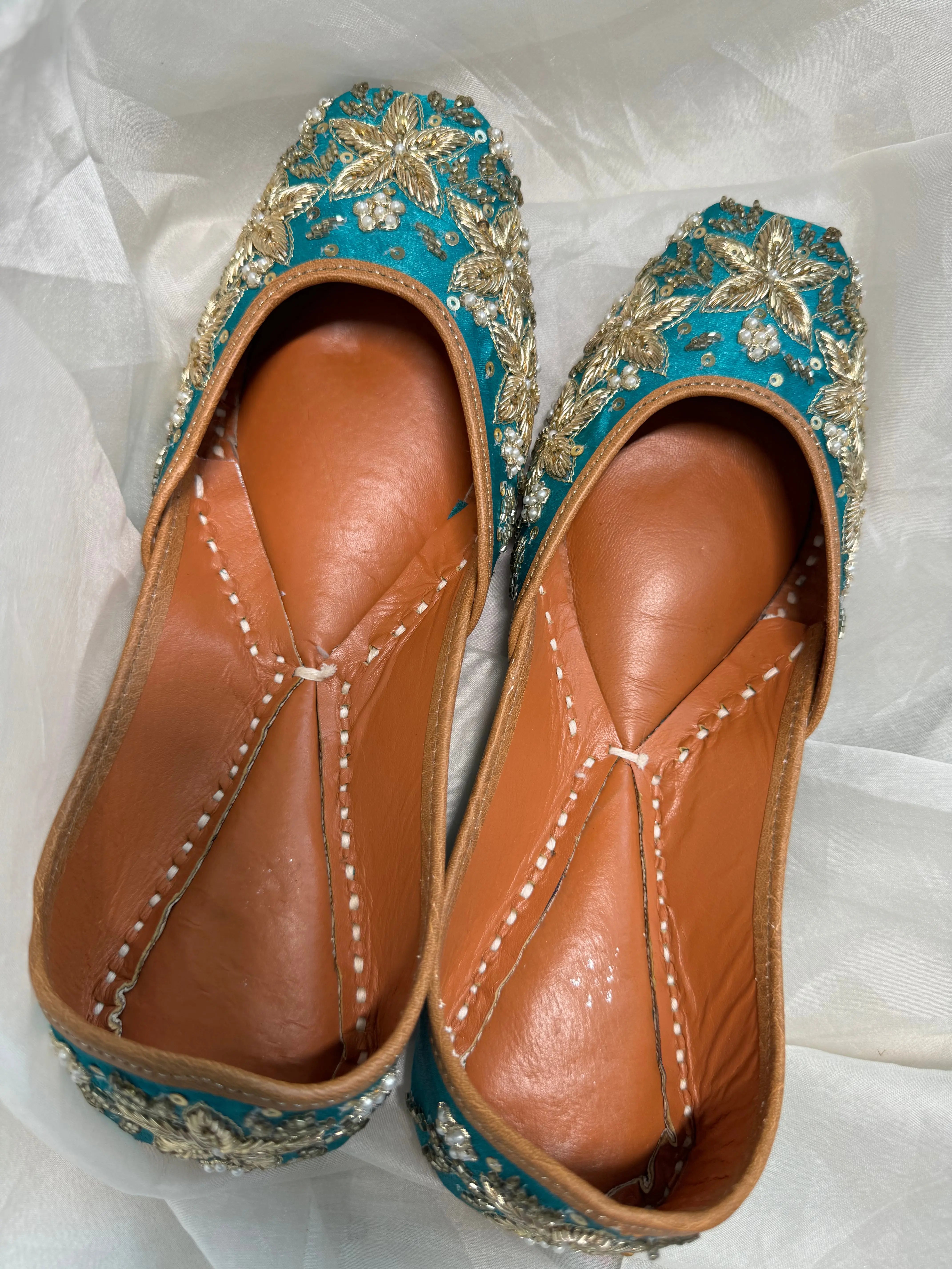 Embellished Hand crafted Mojaris - Blue ARIAA CHIKANKARI