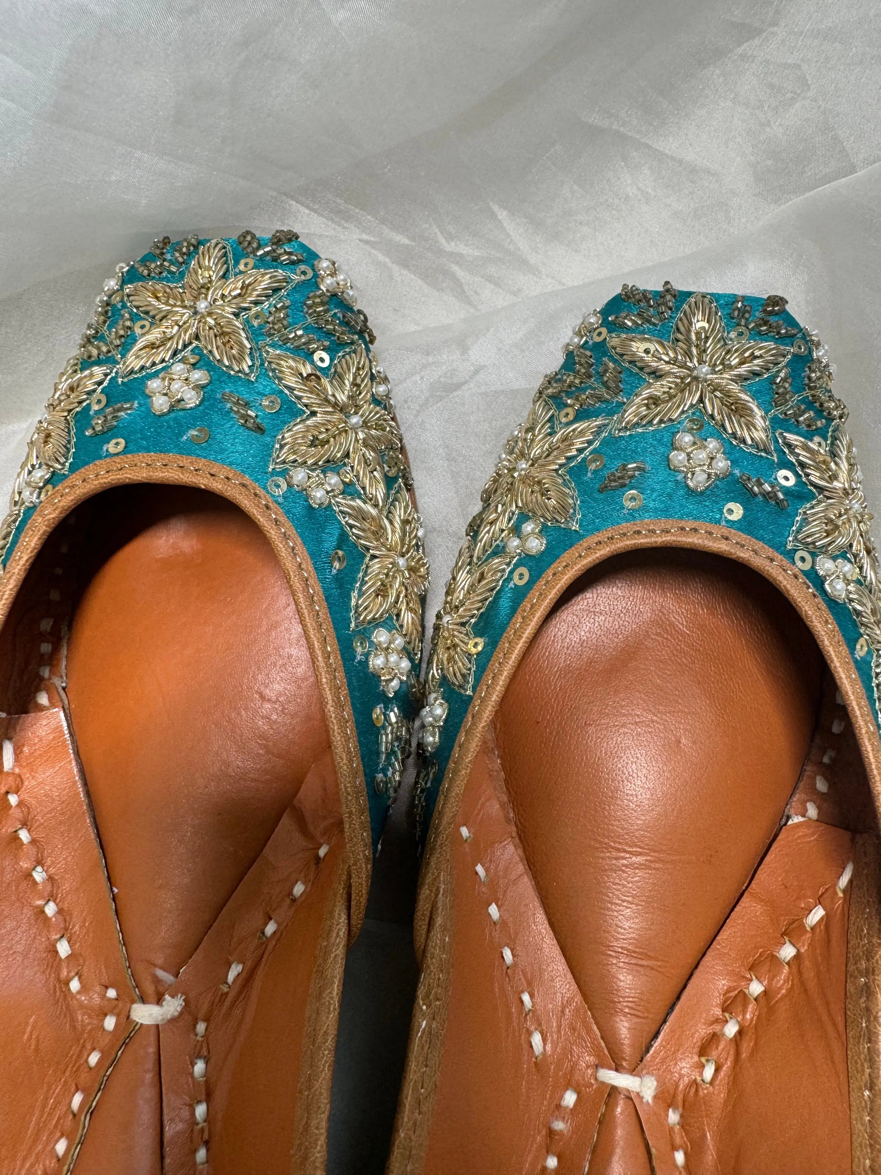 Embellished Hand crafted Mojaris - Blue ARIAA CHIKANKARI