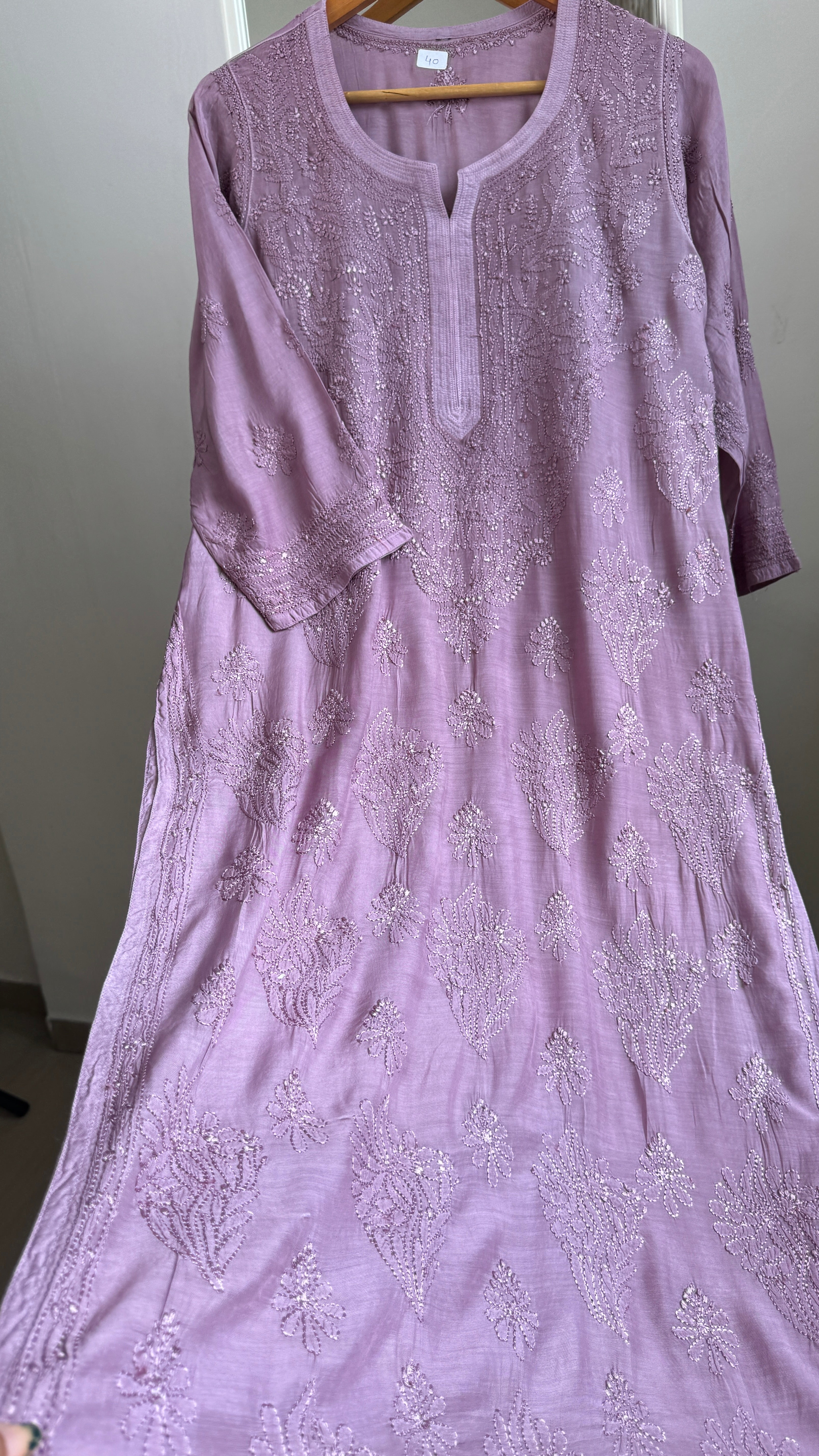 Muslin Chikankari Kurti - Mauve - BERRY Collection