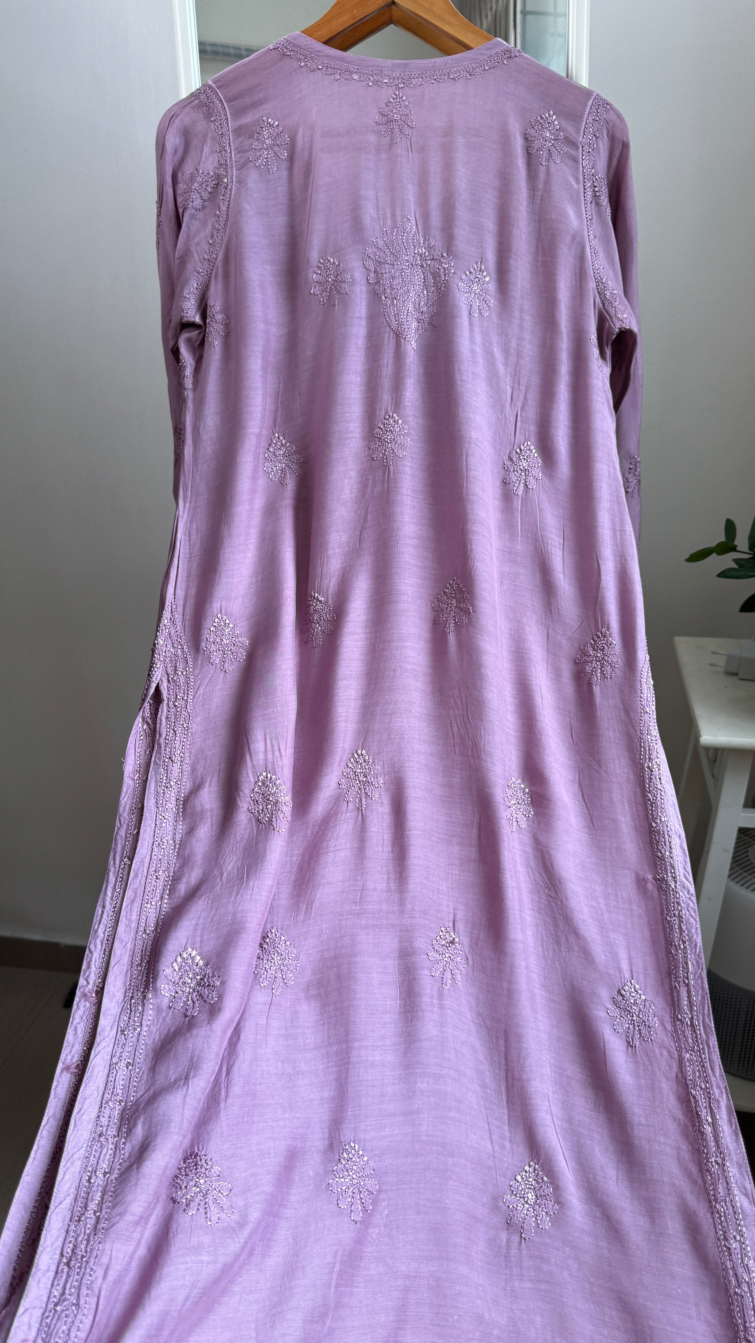 Muslin Chikankari Kurti - Mauve - BERRY Collection