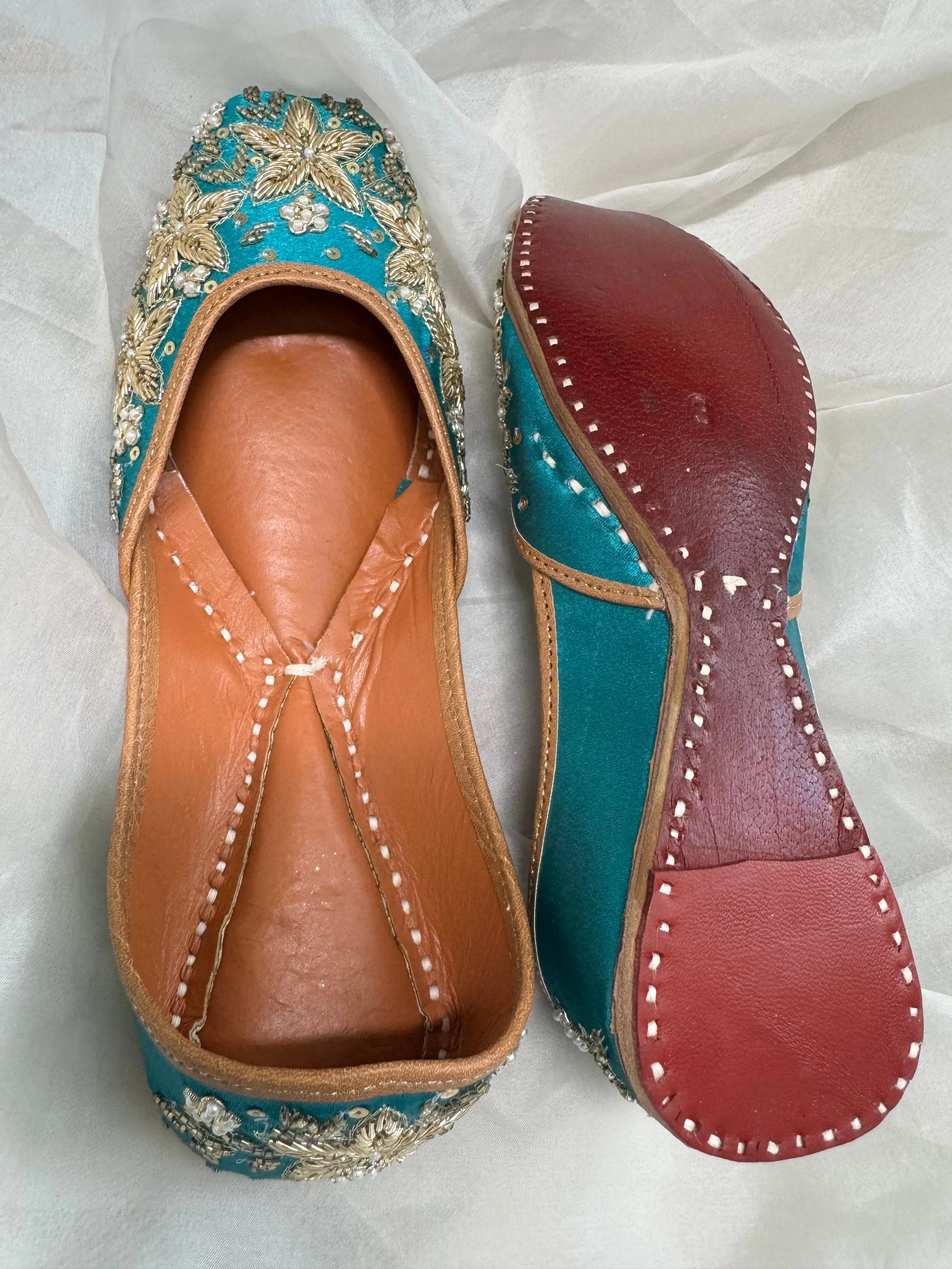Embellished Hand crafted Mojaris - Blue ARIAA CHIKANKARI