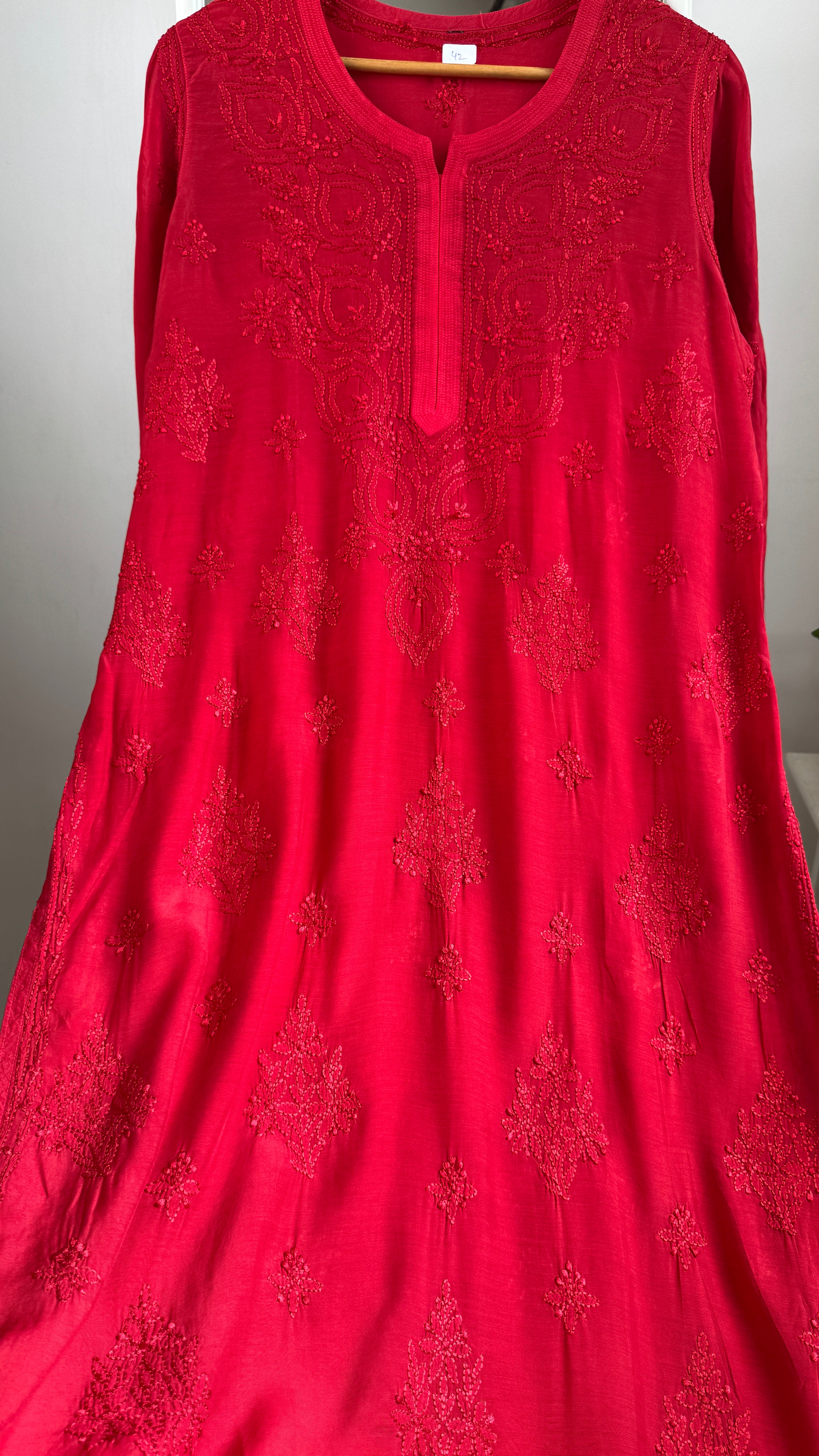 Muslin Chikankari Kurti - Red- BERRY Collection