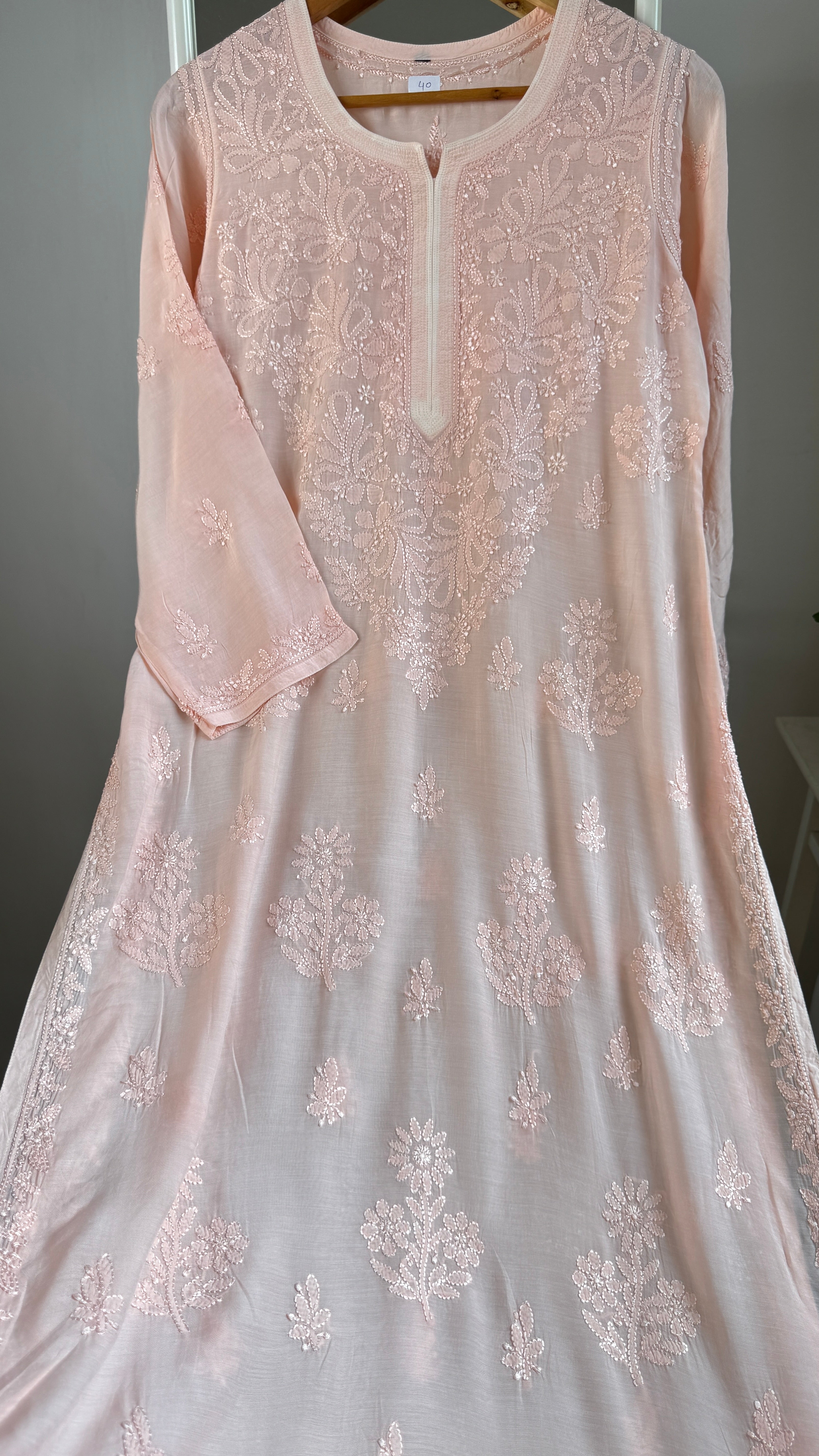 Muslin Chikankari Kurti - Peach - BERRY Collection