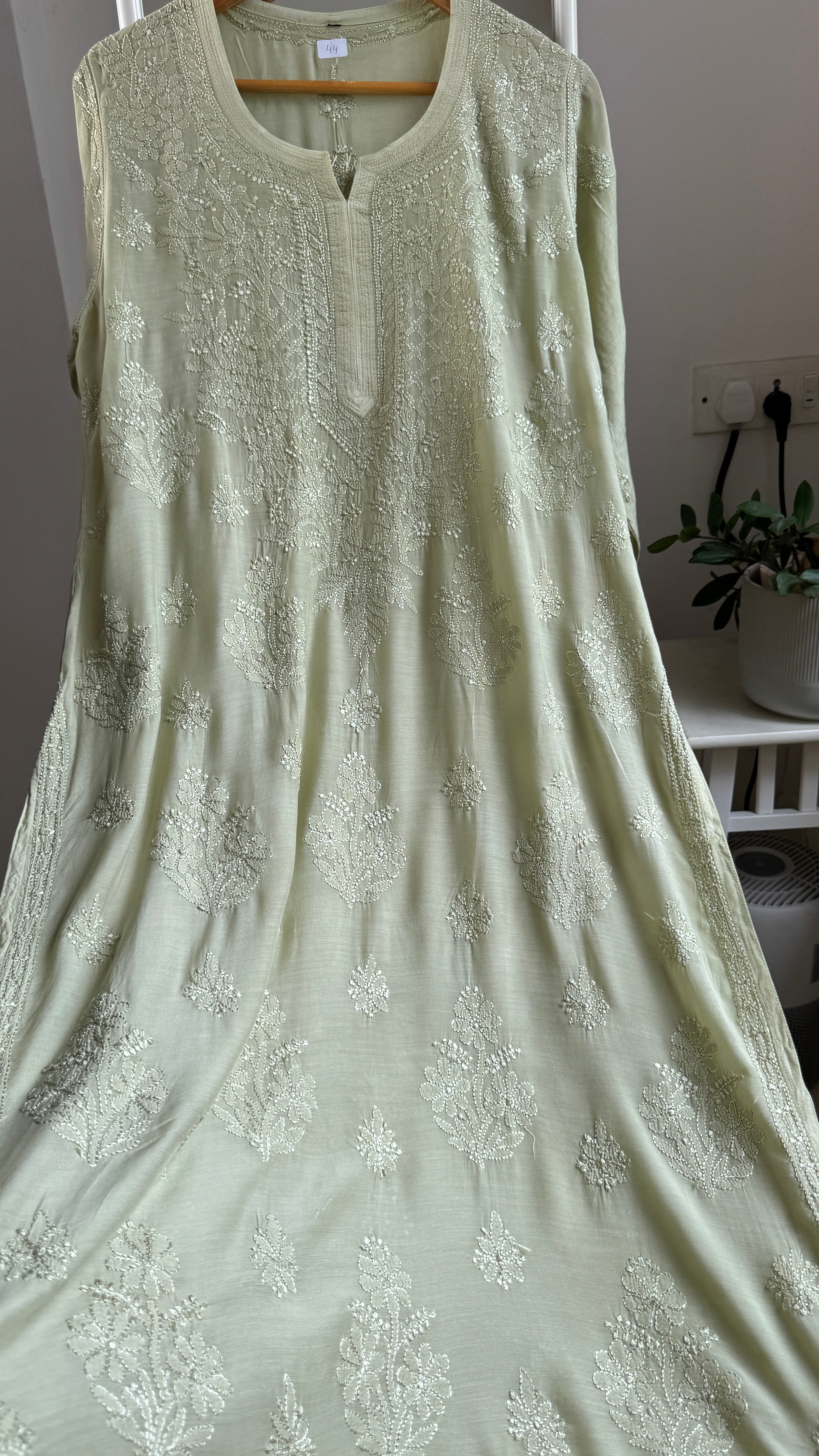 Muslin Chikankari Kurti - Sheen Green - BERRY Collection