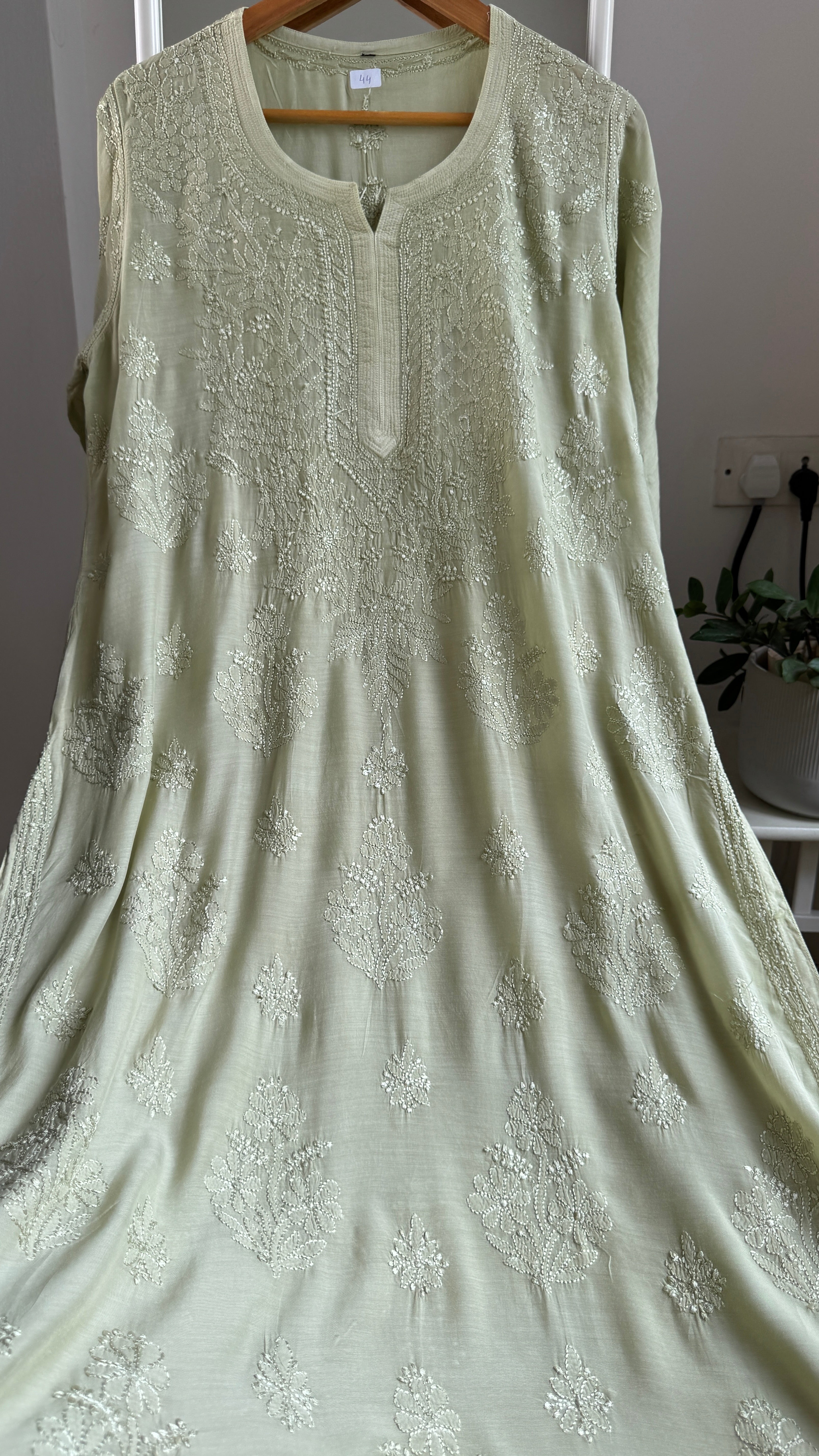 Muslin Chikankari Kurti - Sheen Green - BERRY Collection
