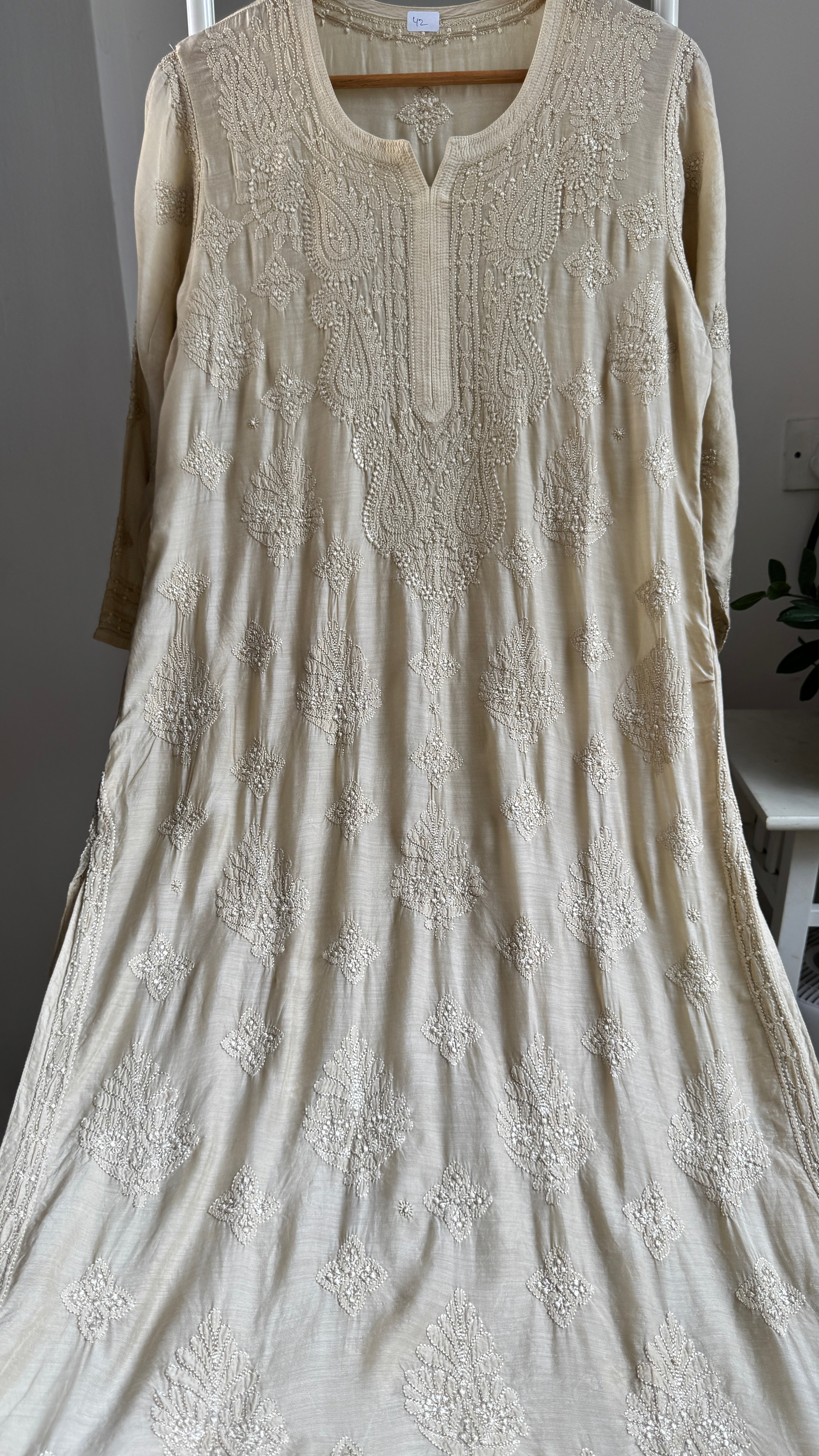 Muslin Chikankari Kurti - Ivory Beige - BERRY Collection