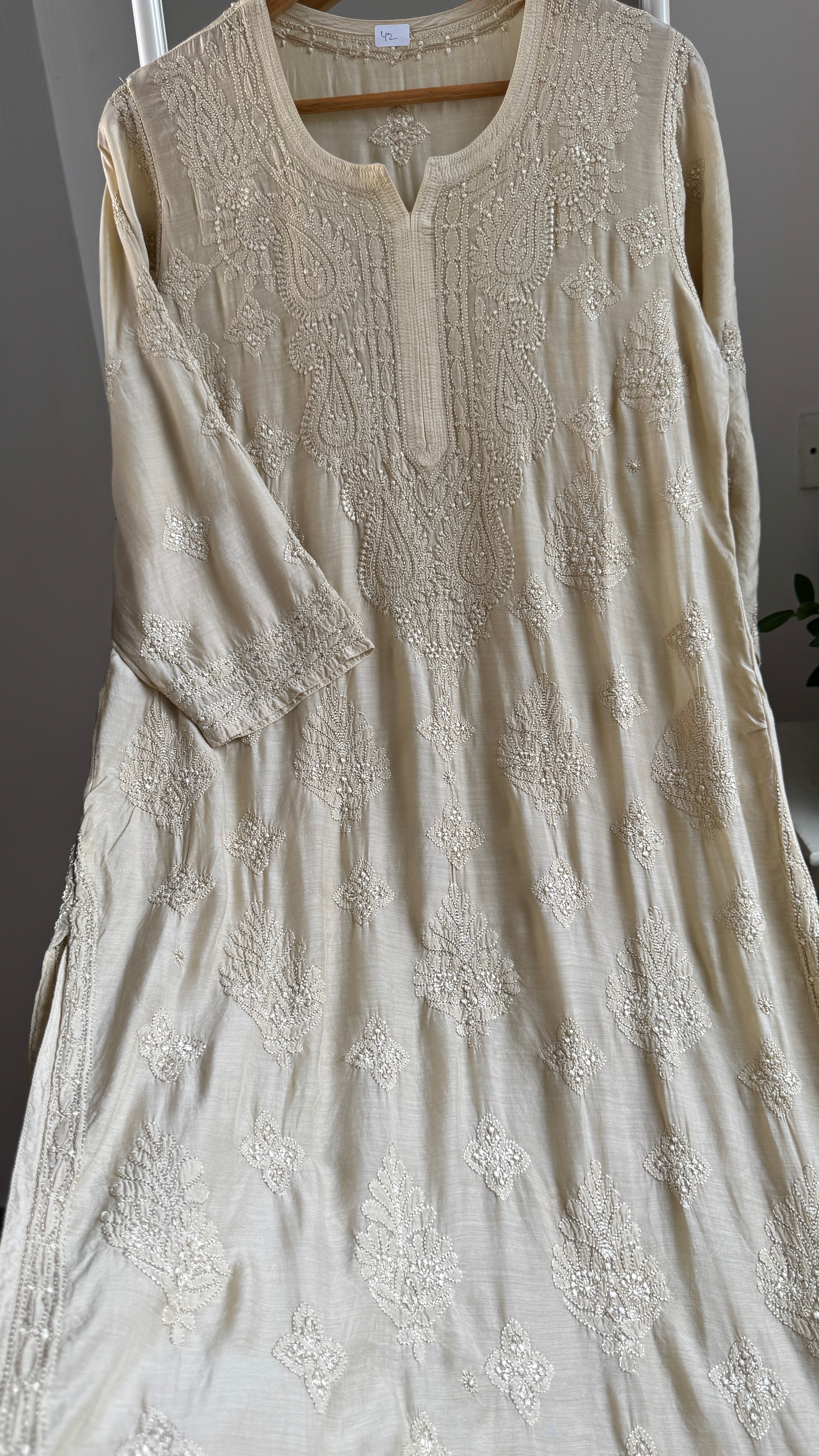 Muslin Chikankari Kurti - Ivory Beige - BERRY Collection