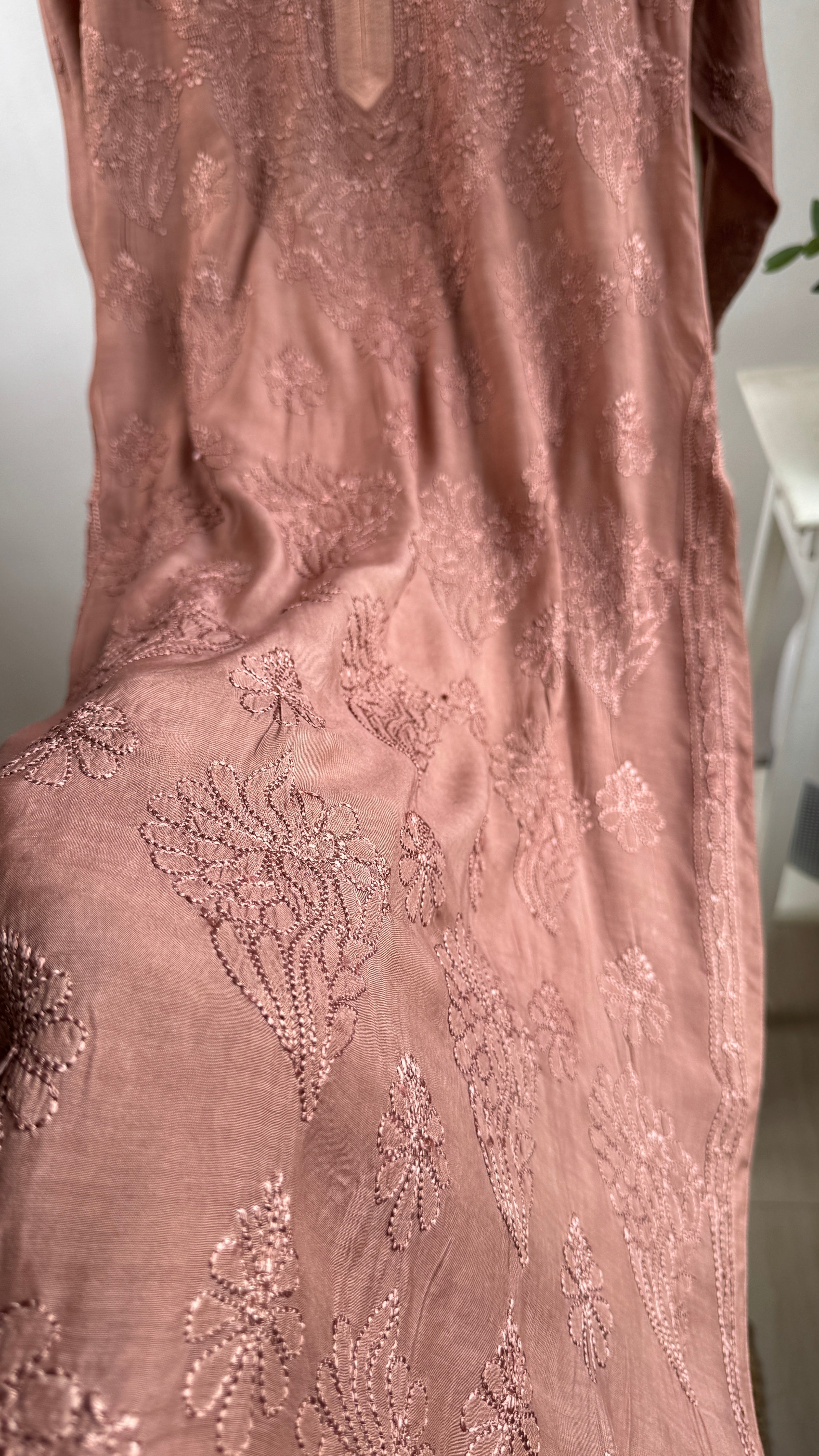 Muslin Chikankari Kurti - Brown - BERRY Collection
