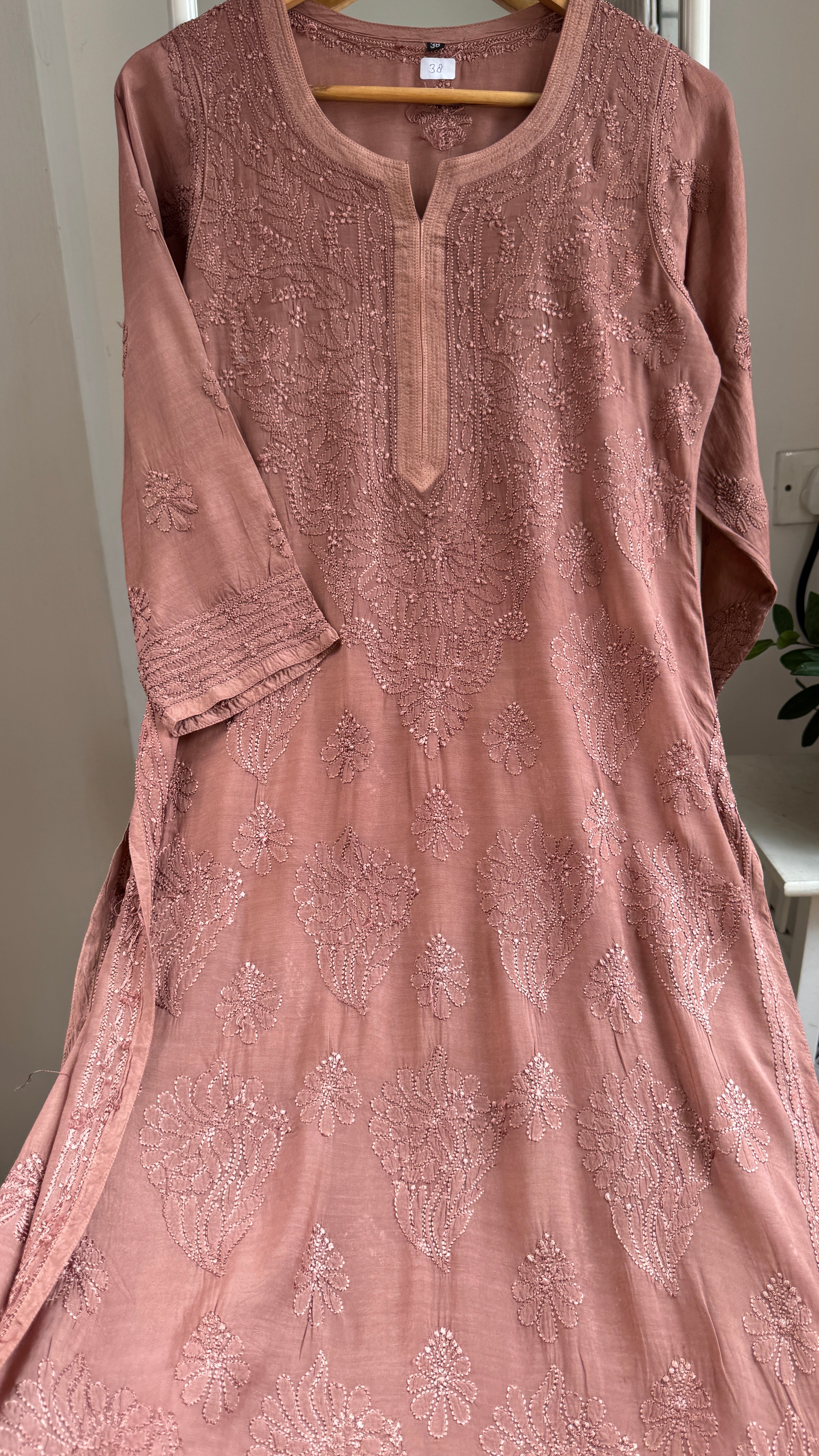 Muslin Chikankari Kurti - Brown - BERRY Collection