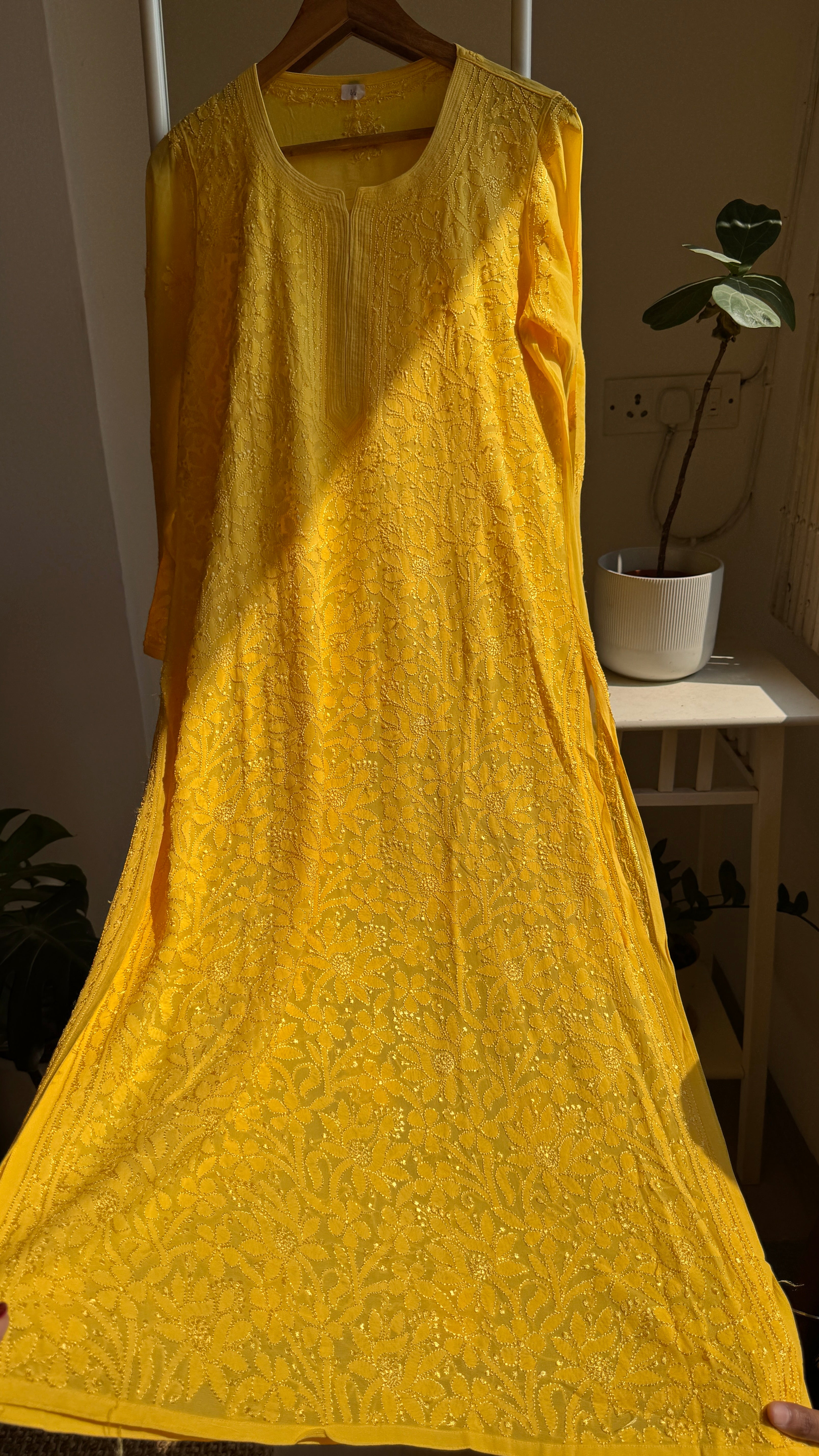 Viscose Chikankari Kurti - Yellow