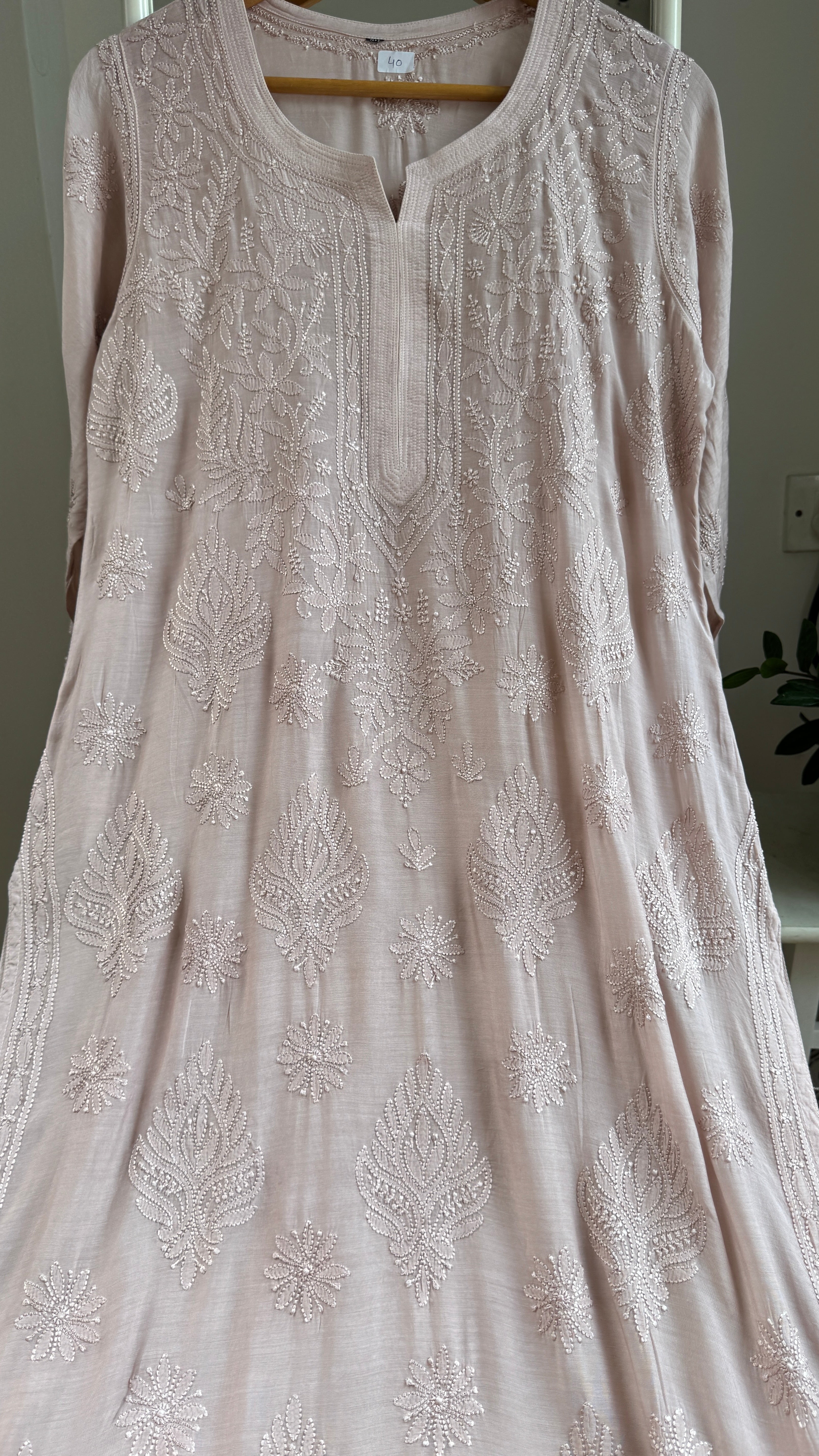 Muslin Chikankari Kurti - Pale Pink - BERRY Collection