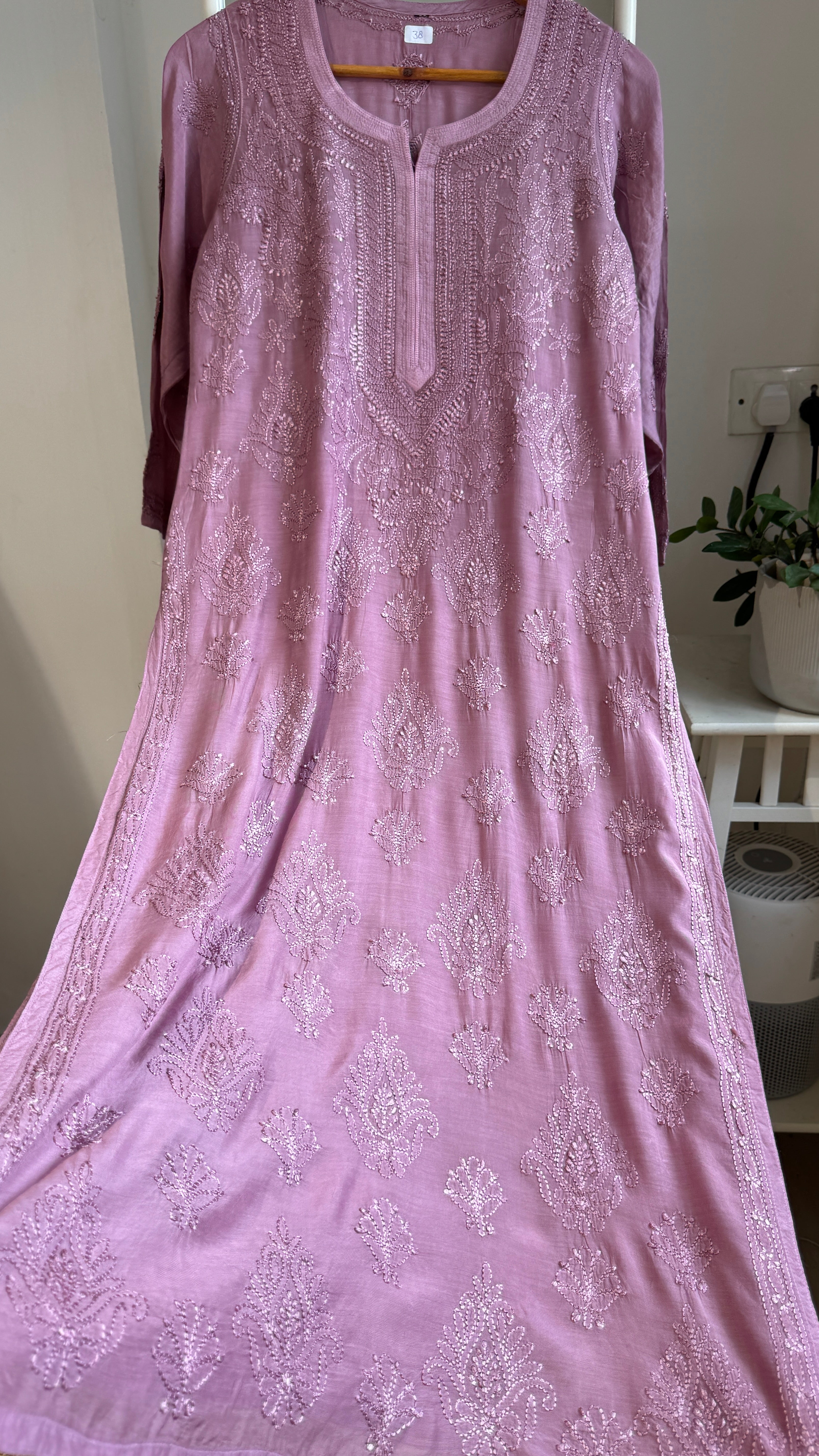 Muslin Chikankari Kurti - Dark Mauve - BERRY Collection