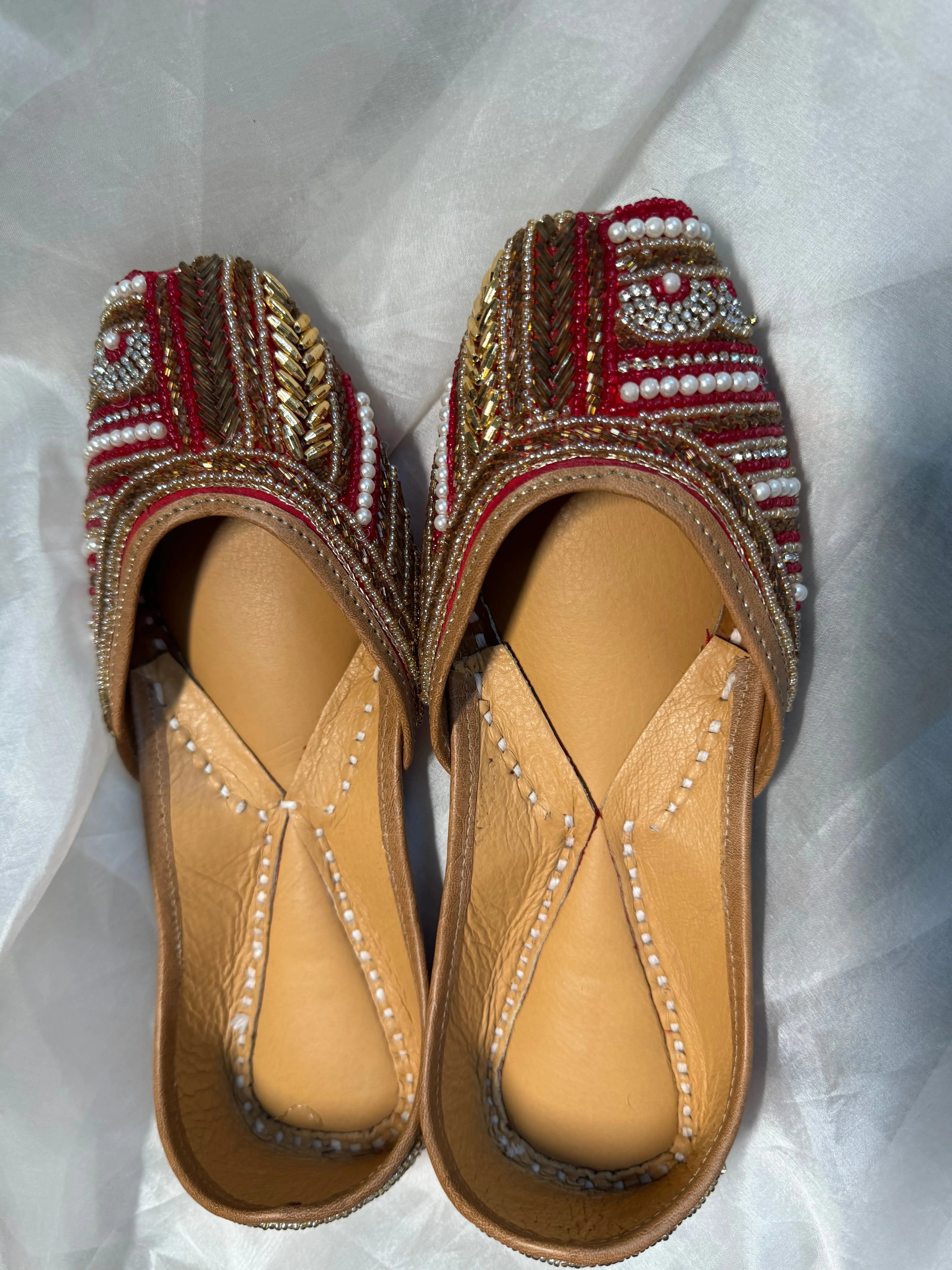 Embellished Hand crafted Mojaris - Red ARIAA CHIKANKARI