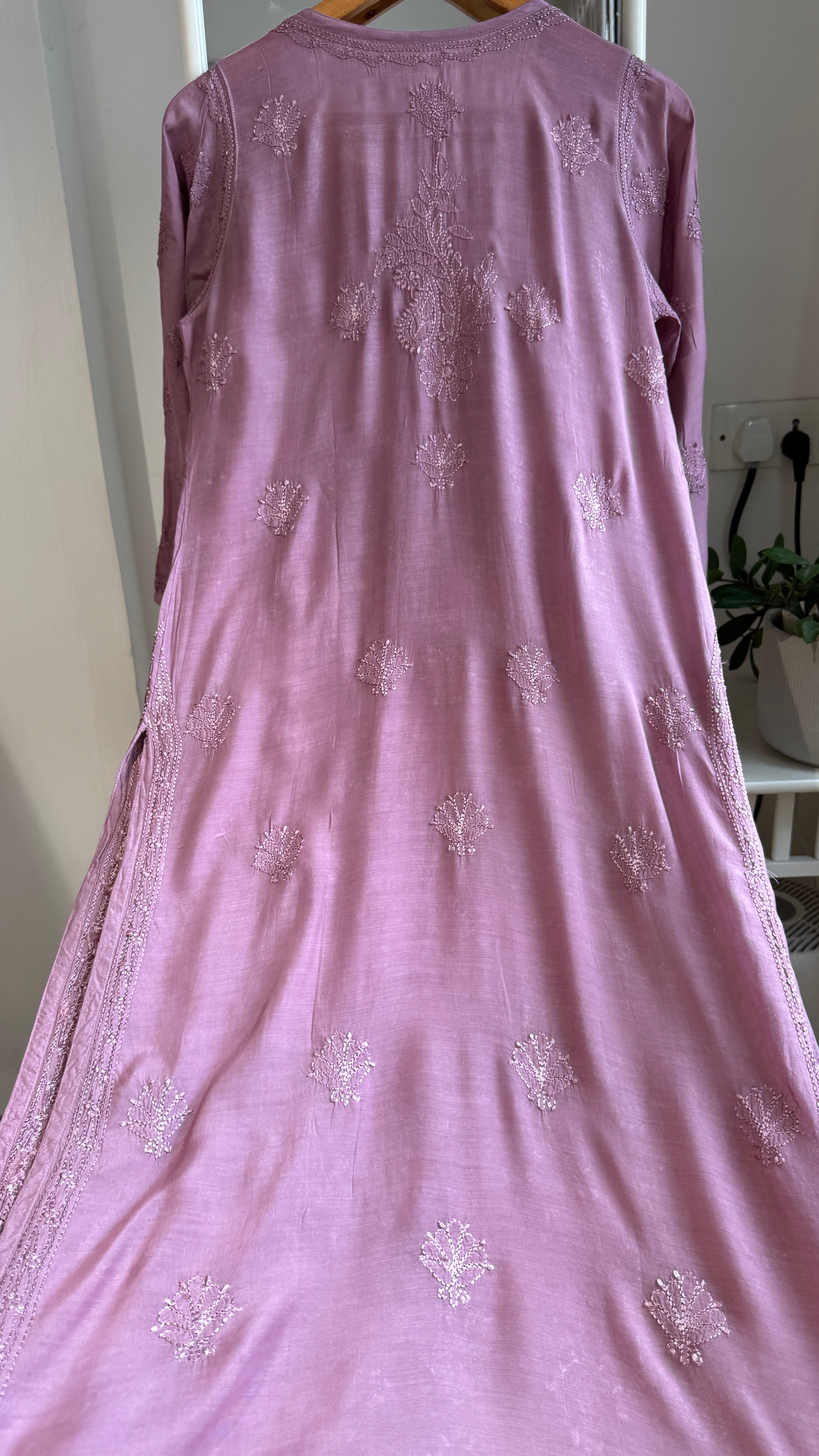 Muslin Chikankari Kurti - Dark Mauve - BERRY Collection