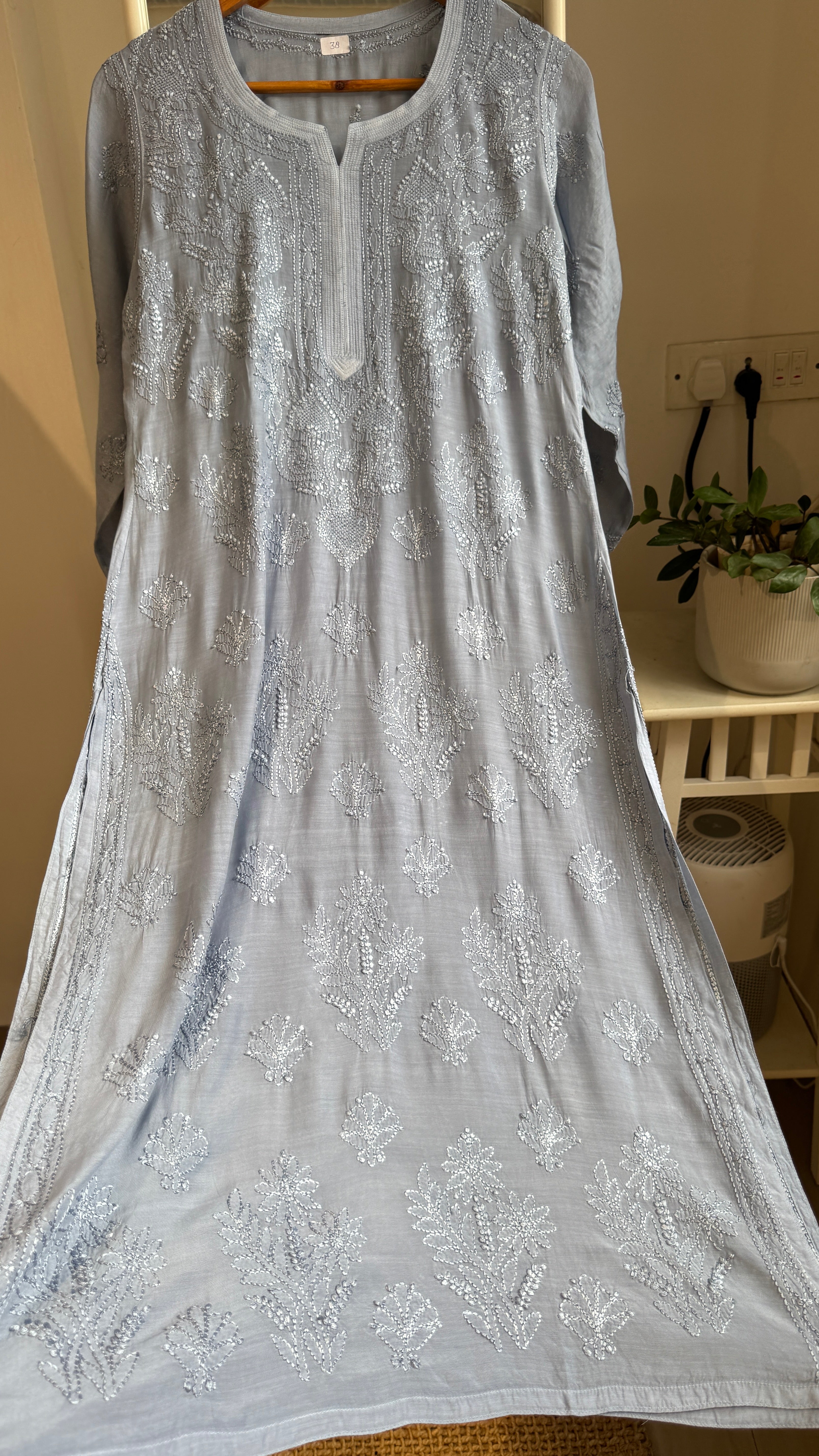 Muslin Chikankari Kurti - Grey - BERRY Collection