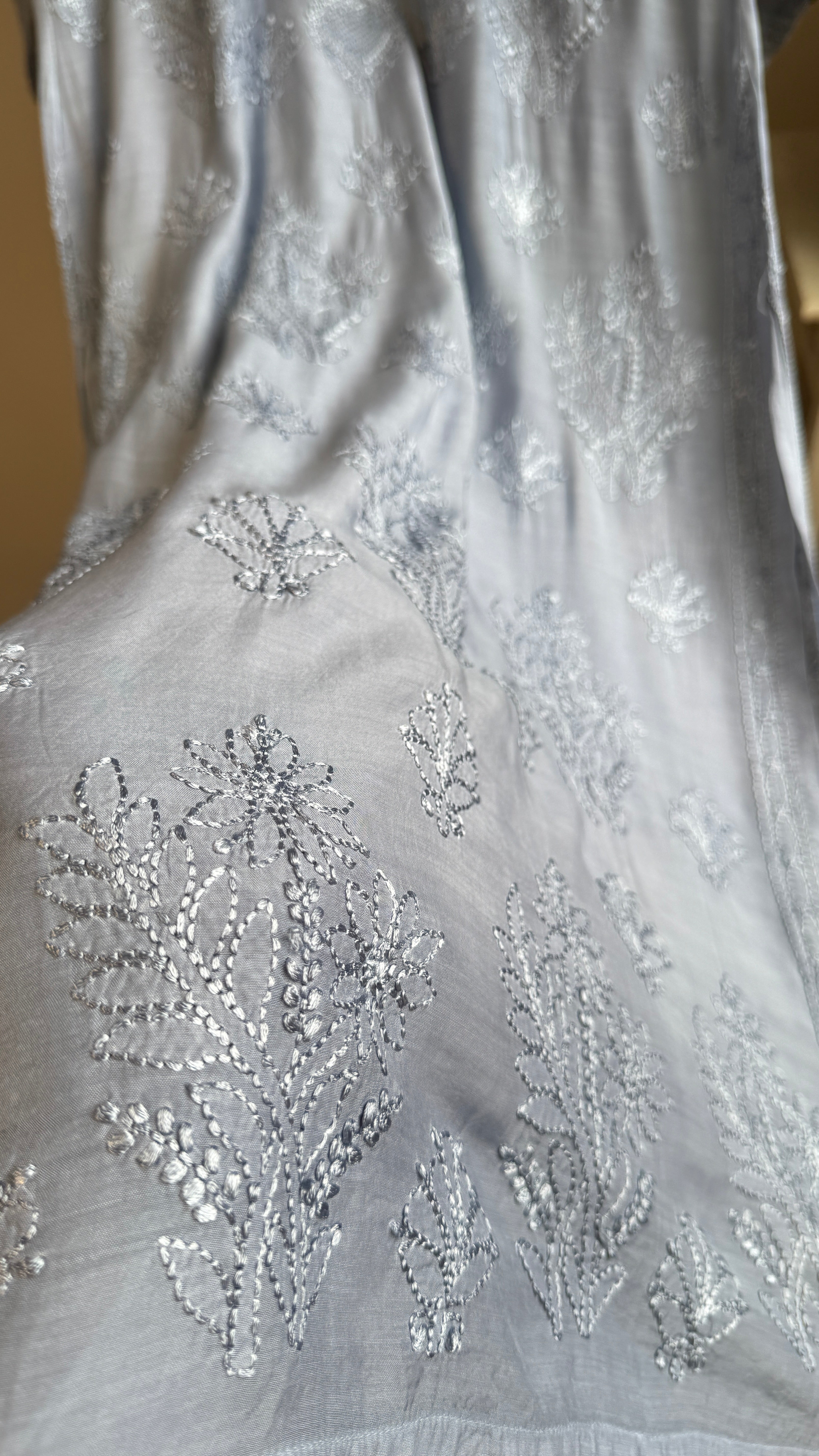 Muslin Chikankari Kurti - Grey - BERRY Collection