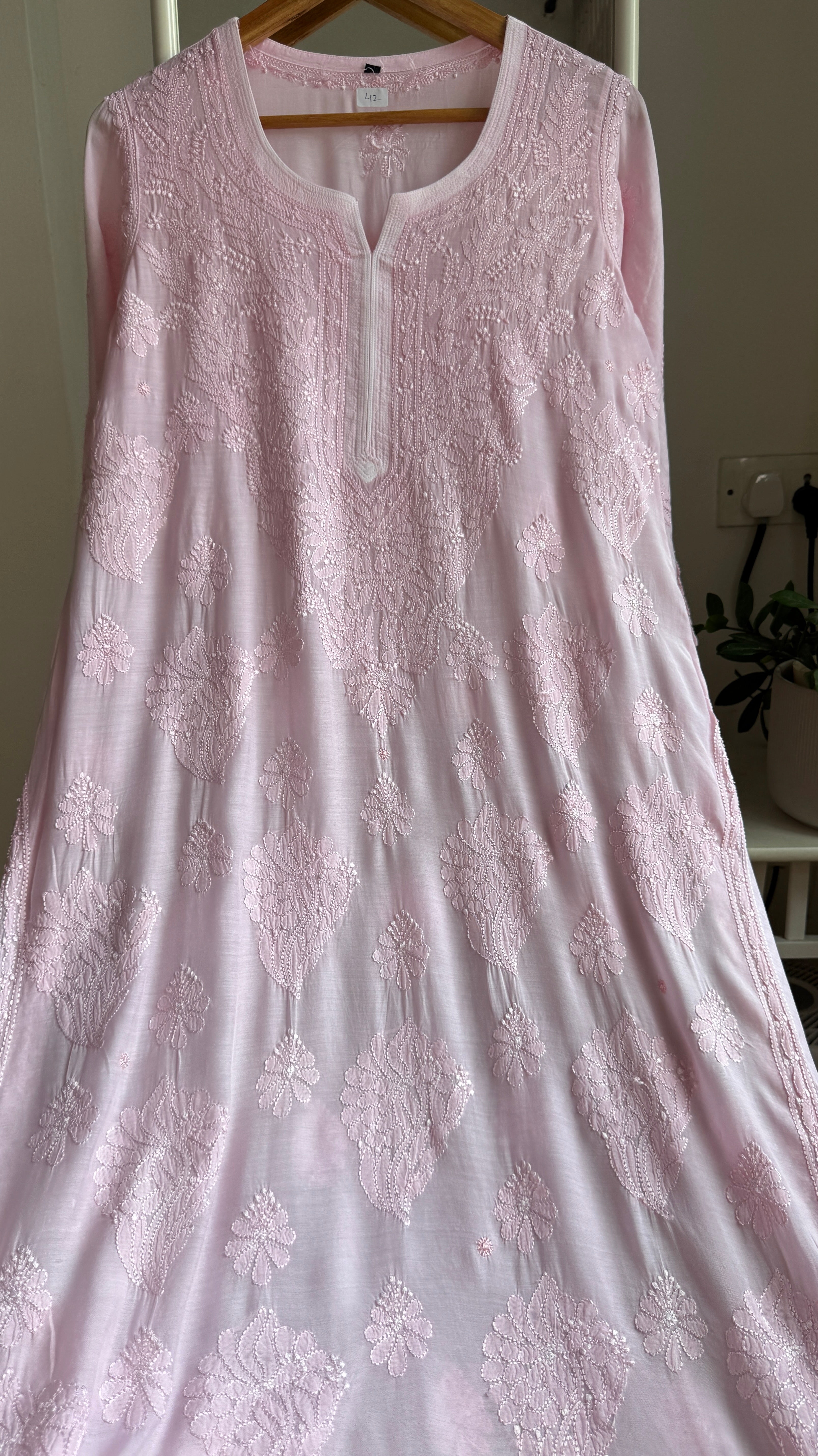 Muslin Chikankari Kurti - Pink - BERRY Collection