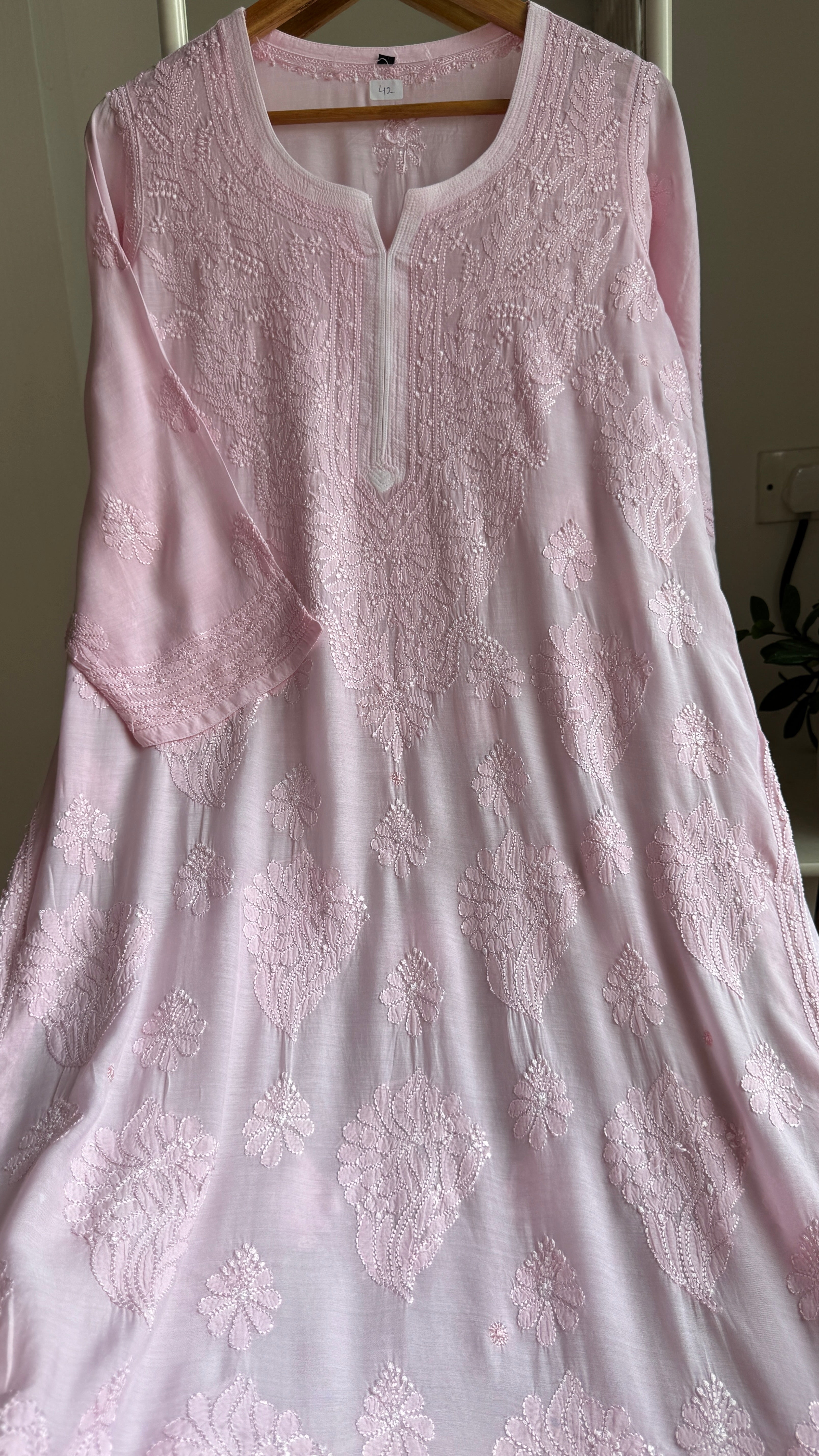 Muslin Chikankari Kurti - Pink - BERRY Collection