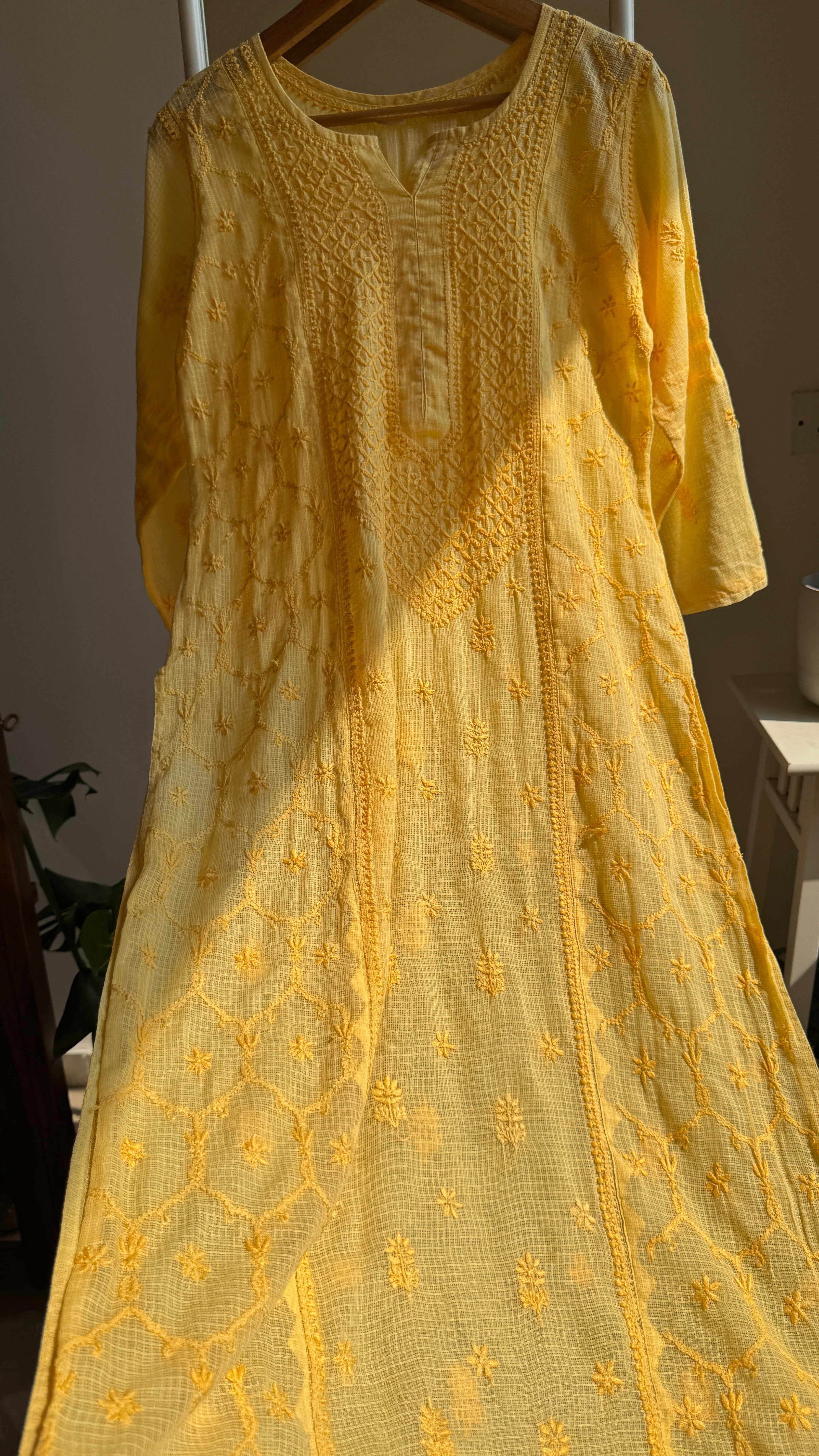 Kota Soft Cotton Chikankari Kurti - Yellow - TARA Collection