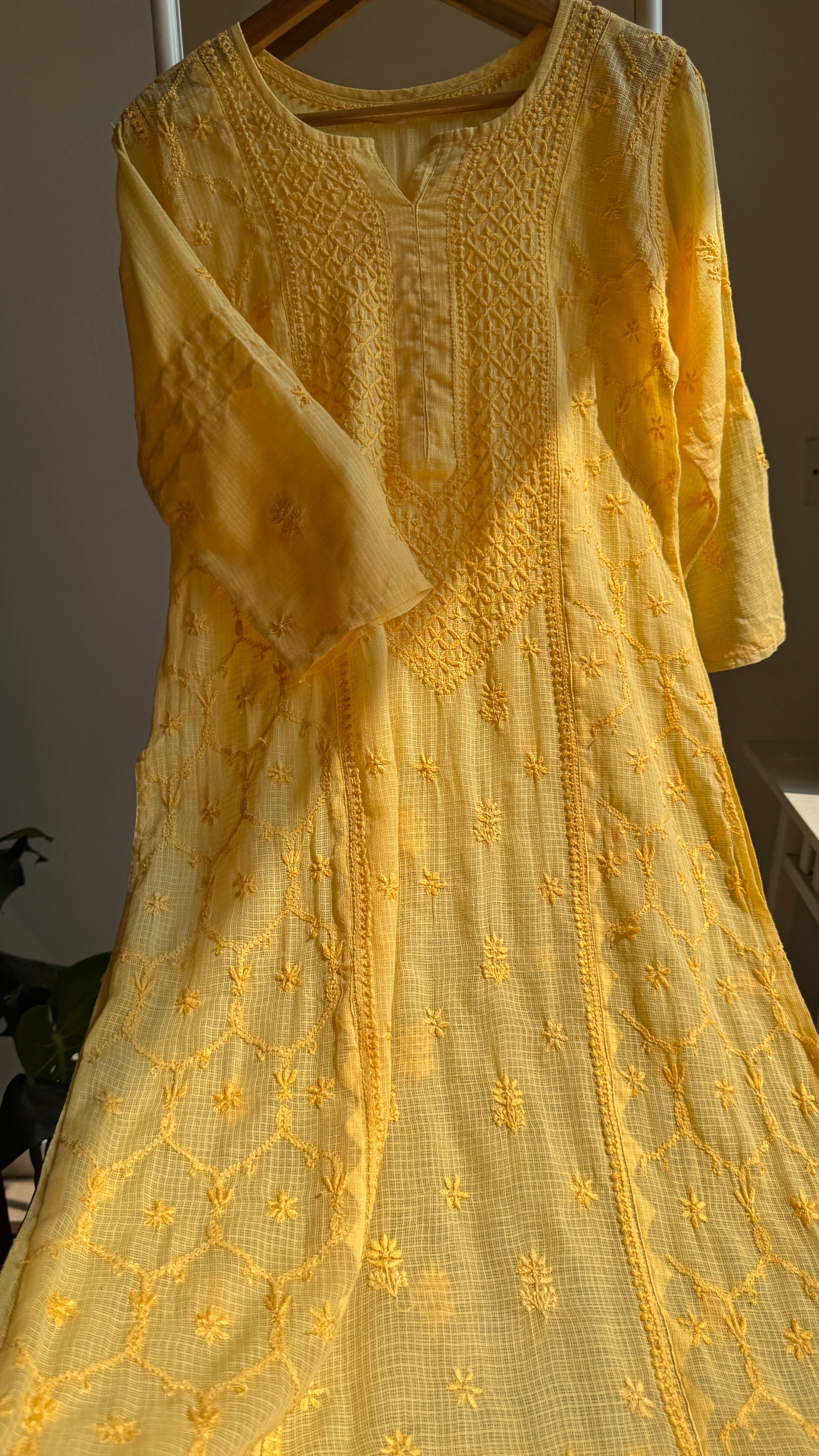 Kota Soft Cotton Chikankari Kurti - Yellow - TARA Collection