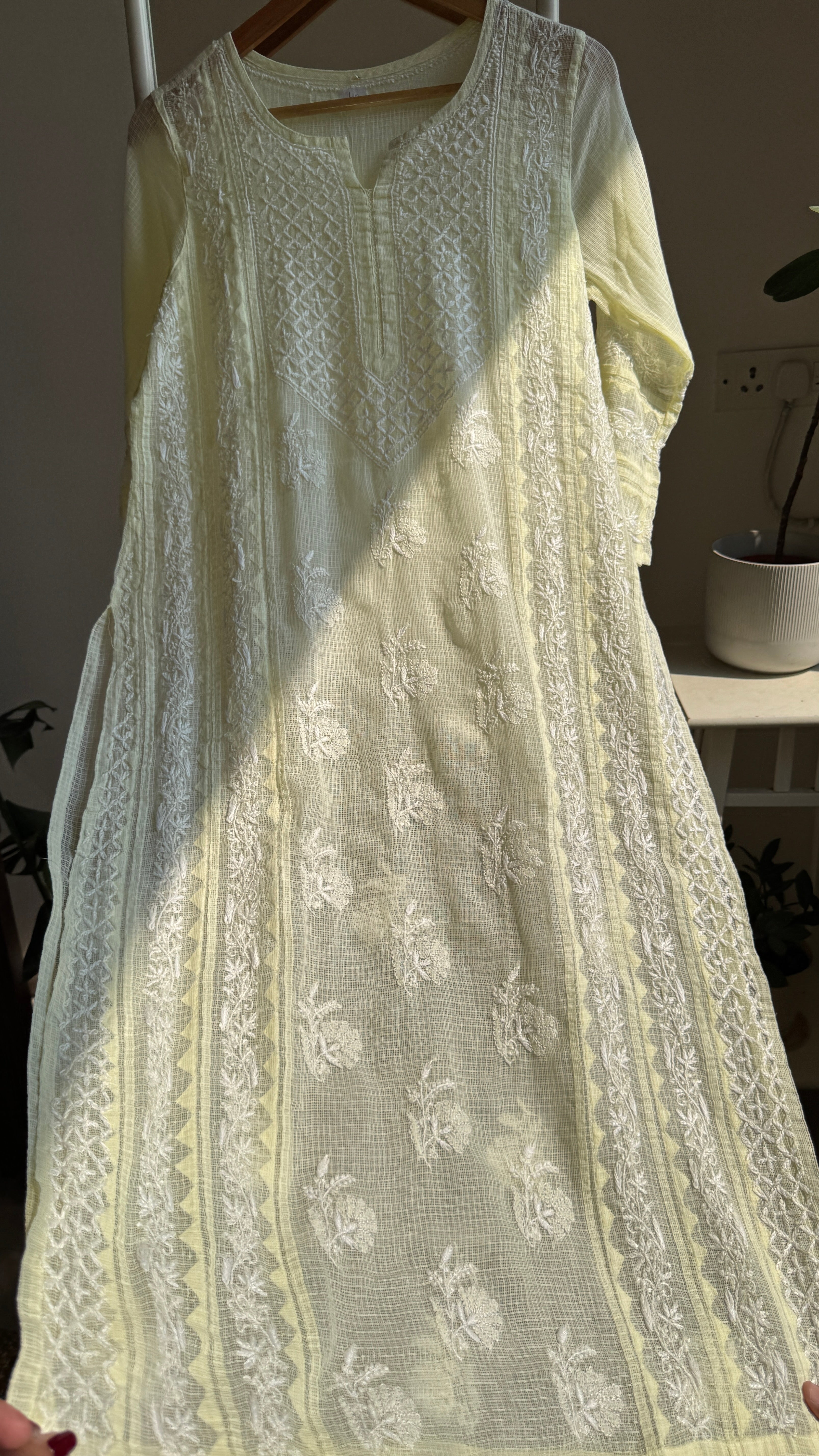 Kota Soft Cotton Chikankari Kurti - Lemon Yellow - TARA Collection