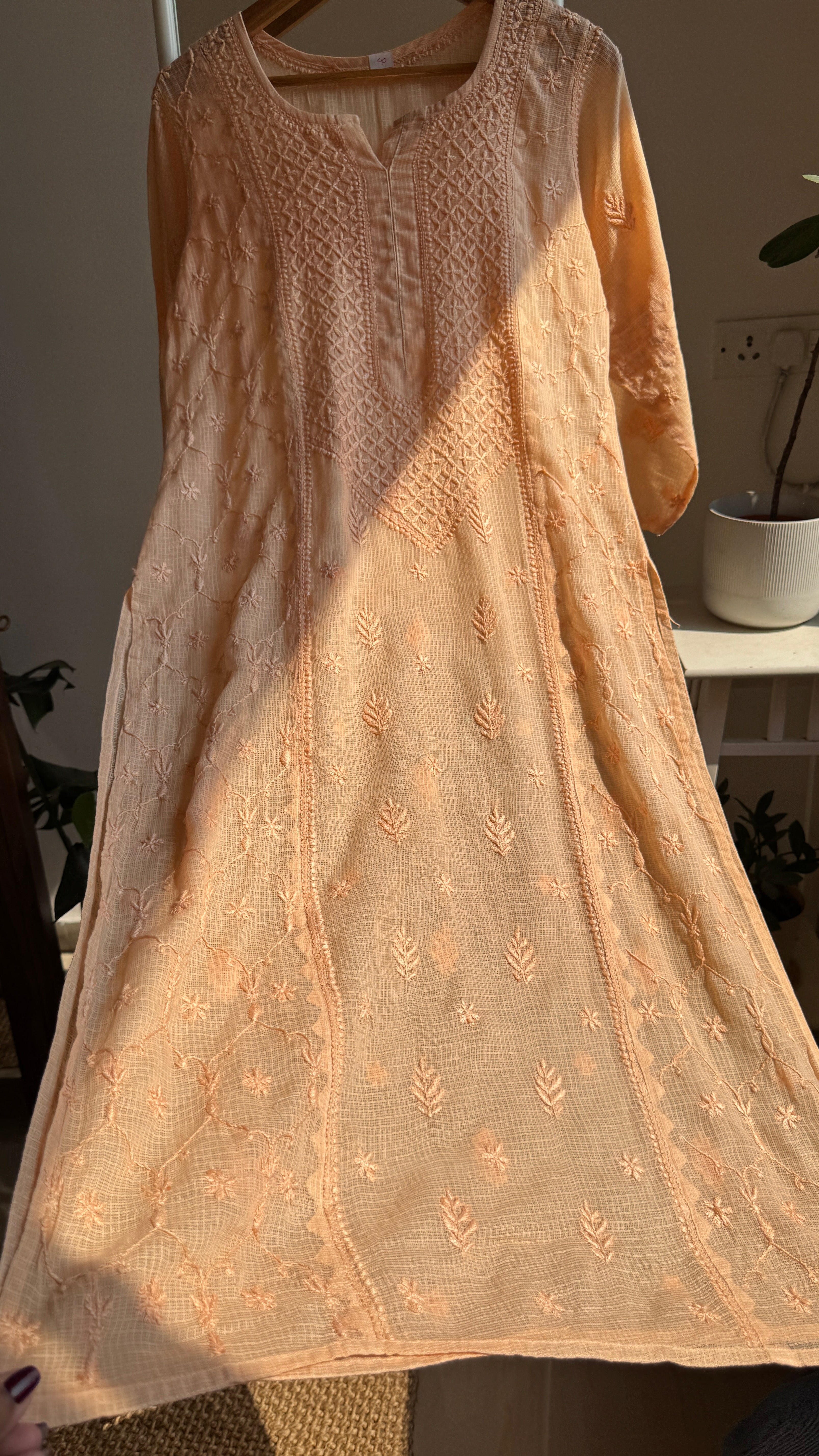 Kota Soft Cotton Chikankari Kurti - Peach - TARA Collection