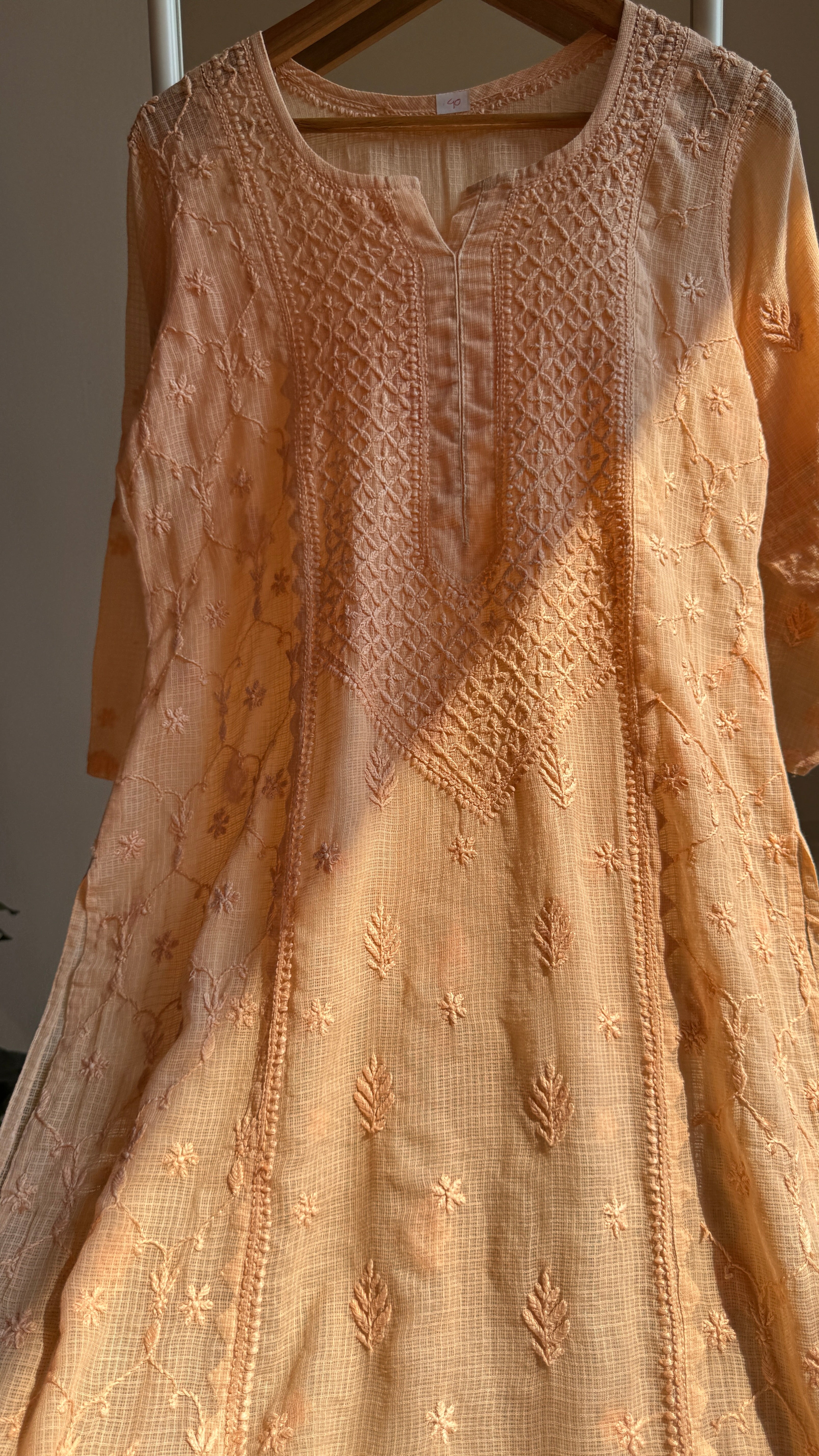 Kota Soft Cotton Chikankari Kurti - Peach - TARA Collection