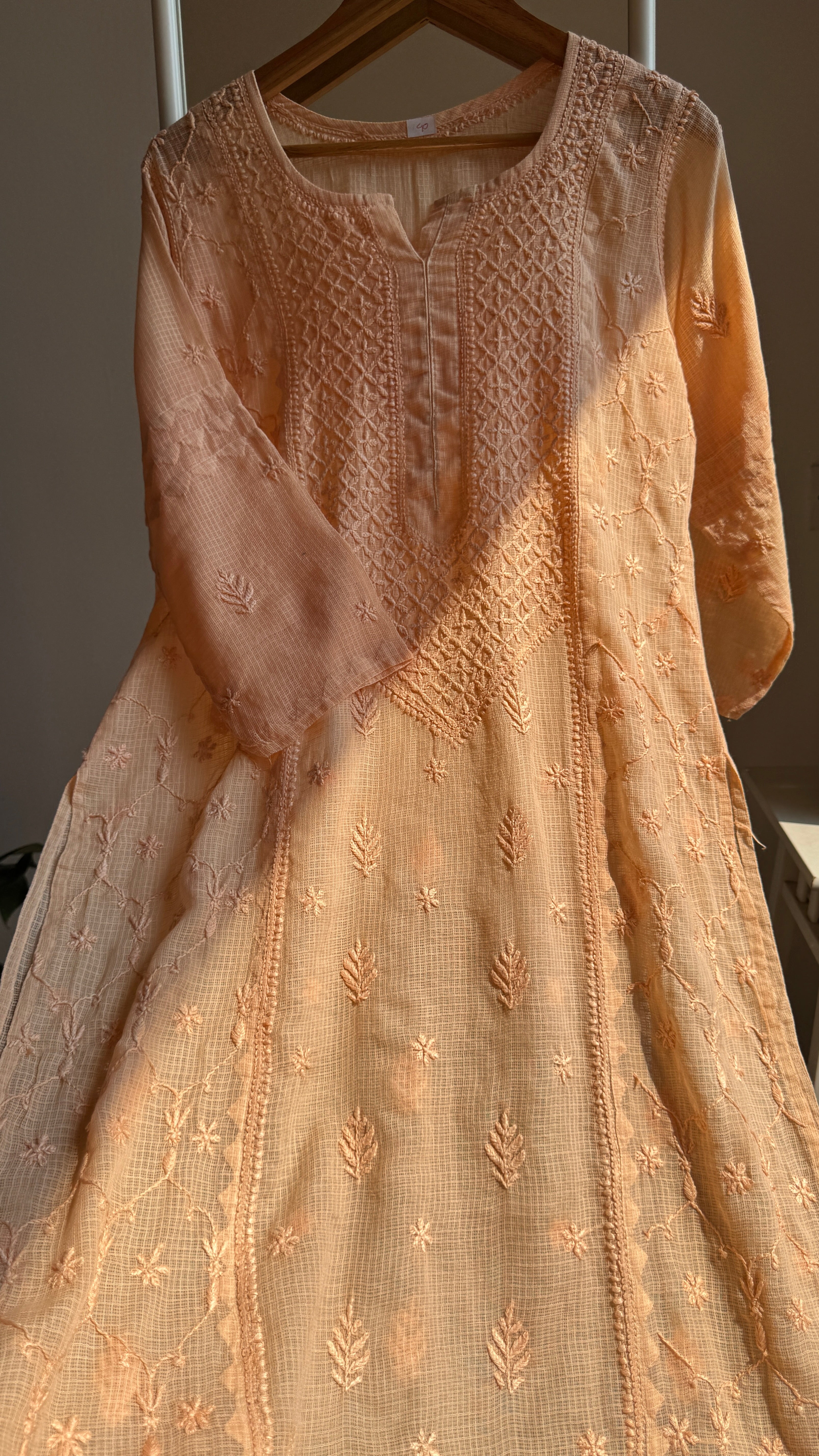 Kota Soft Cotton Chikankari Kurti - Peach - TARA Collection