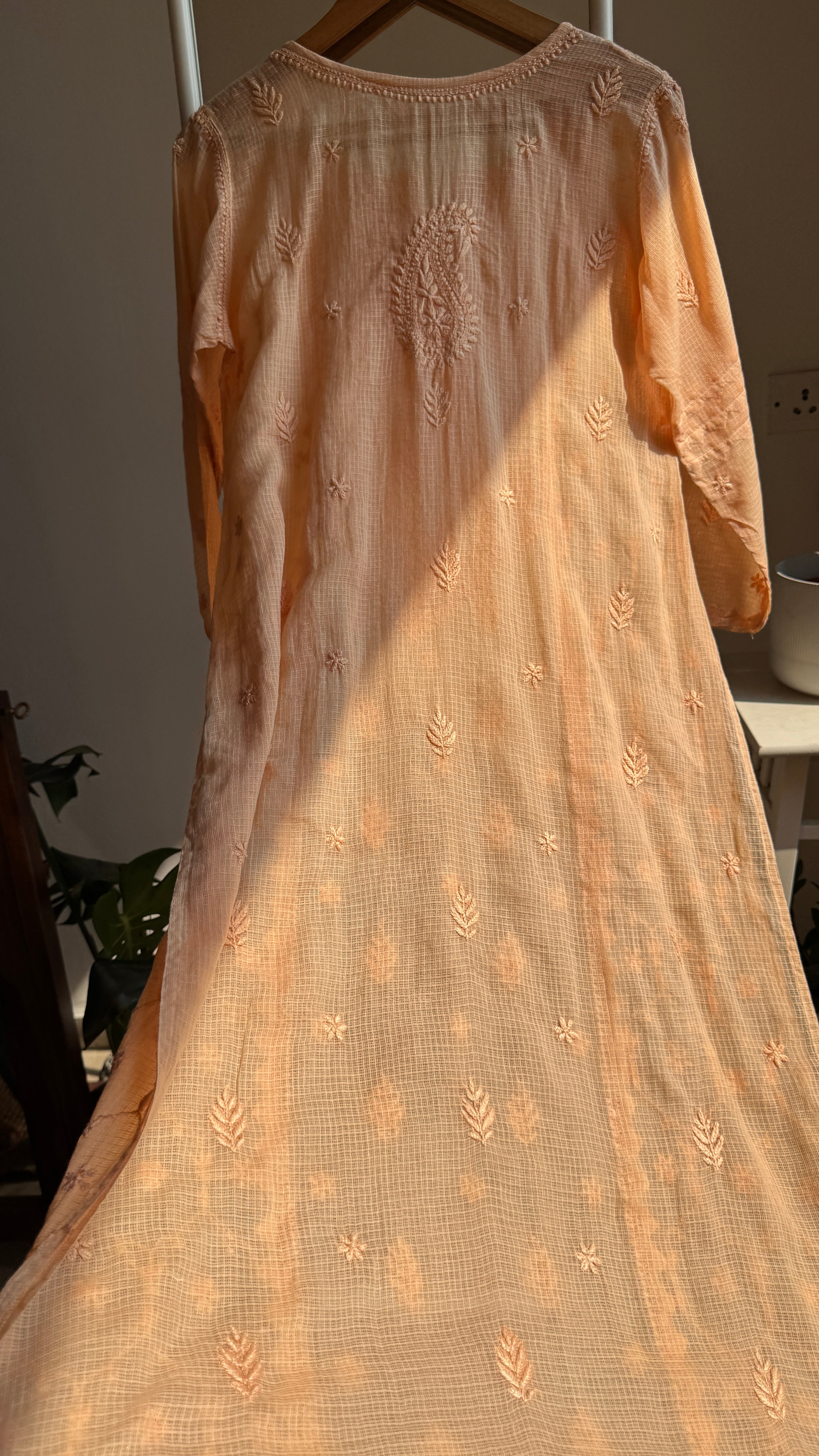 Kota Soft Cotton Chikankari Kurti - Peach - TARA Collection