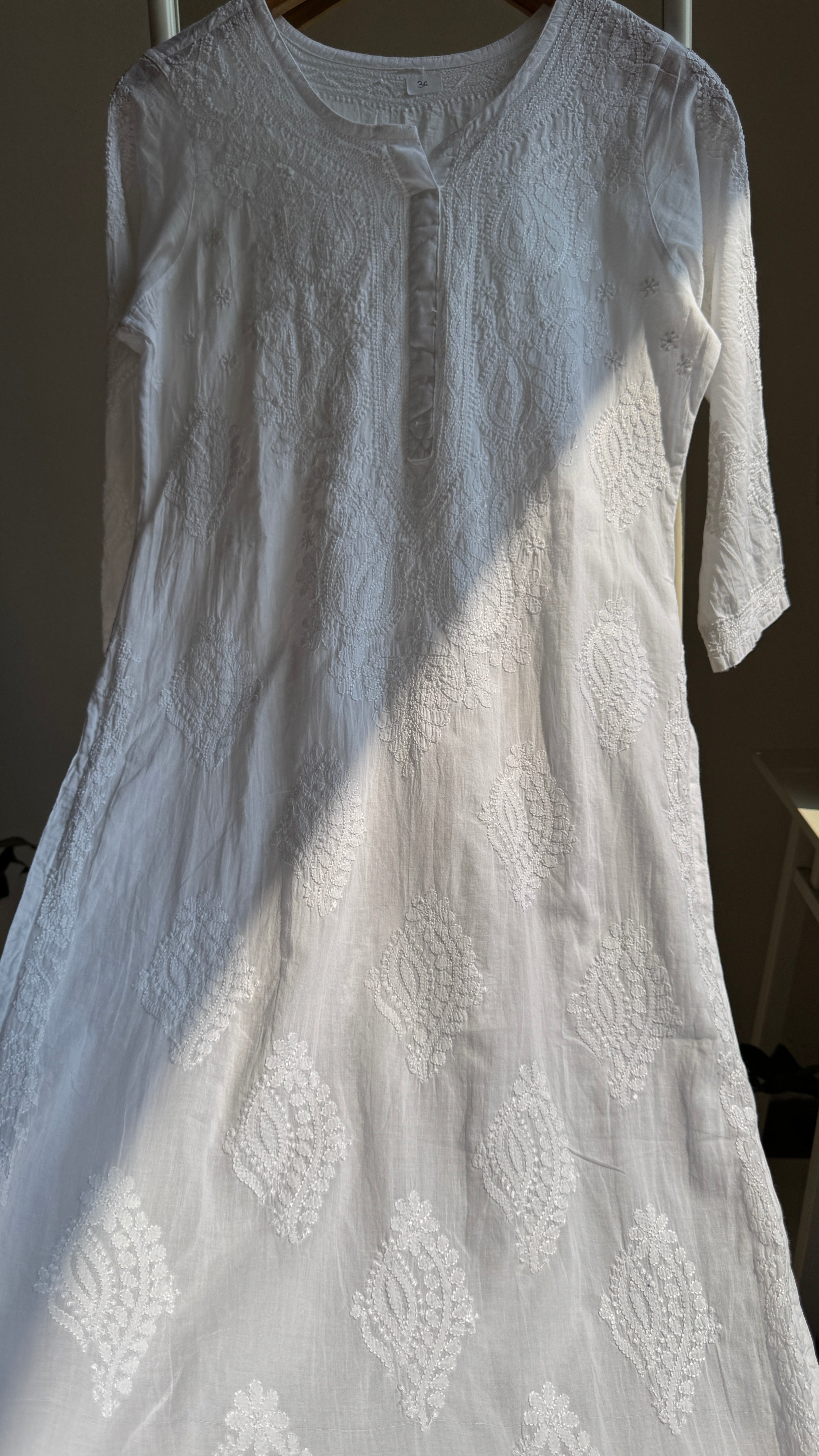 Mul Cotton White Chikankari Kurti - Saaz Collection