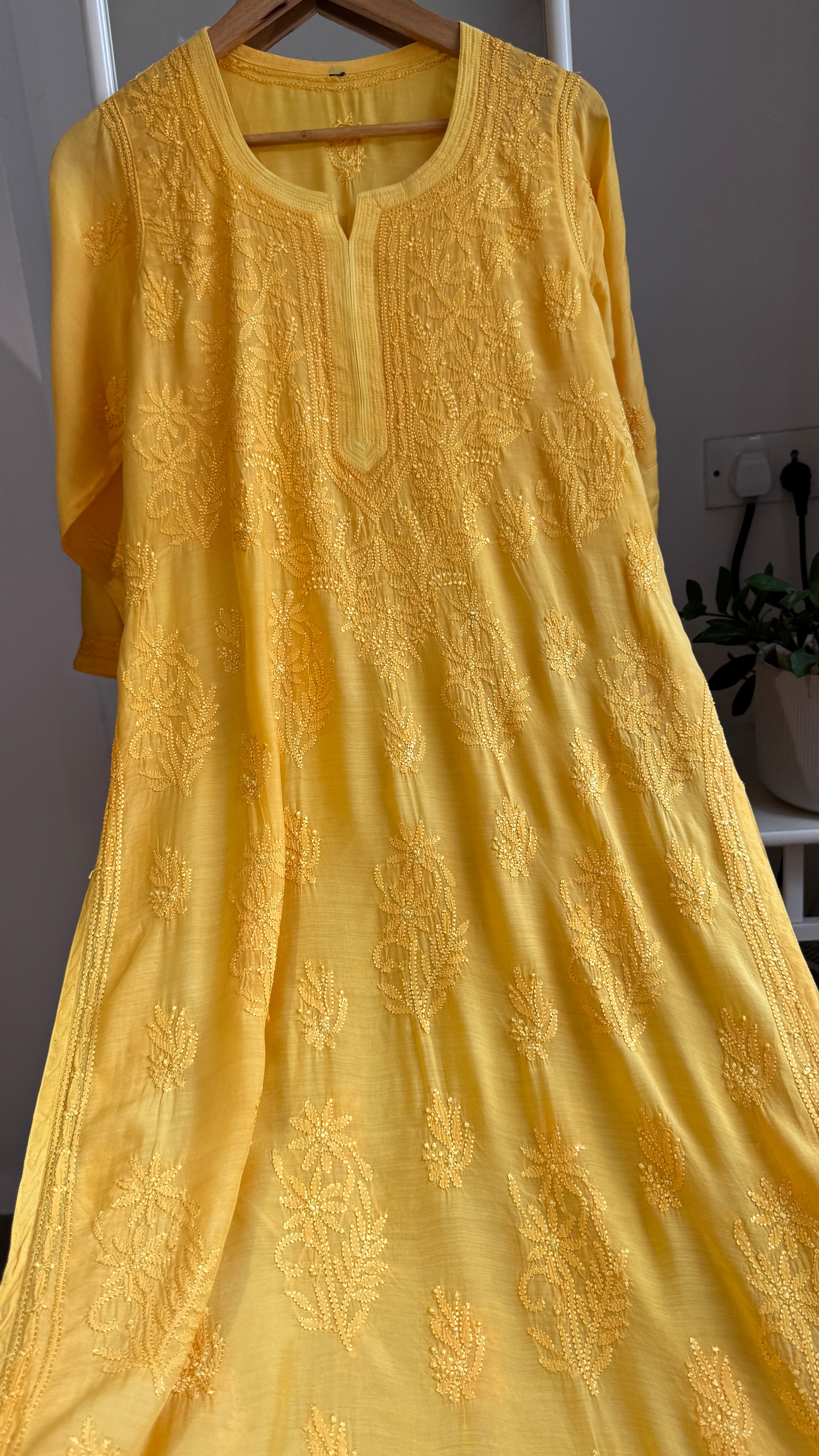 Muslin Chikankari Kurti - Yellow - BERRY Collection