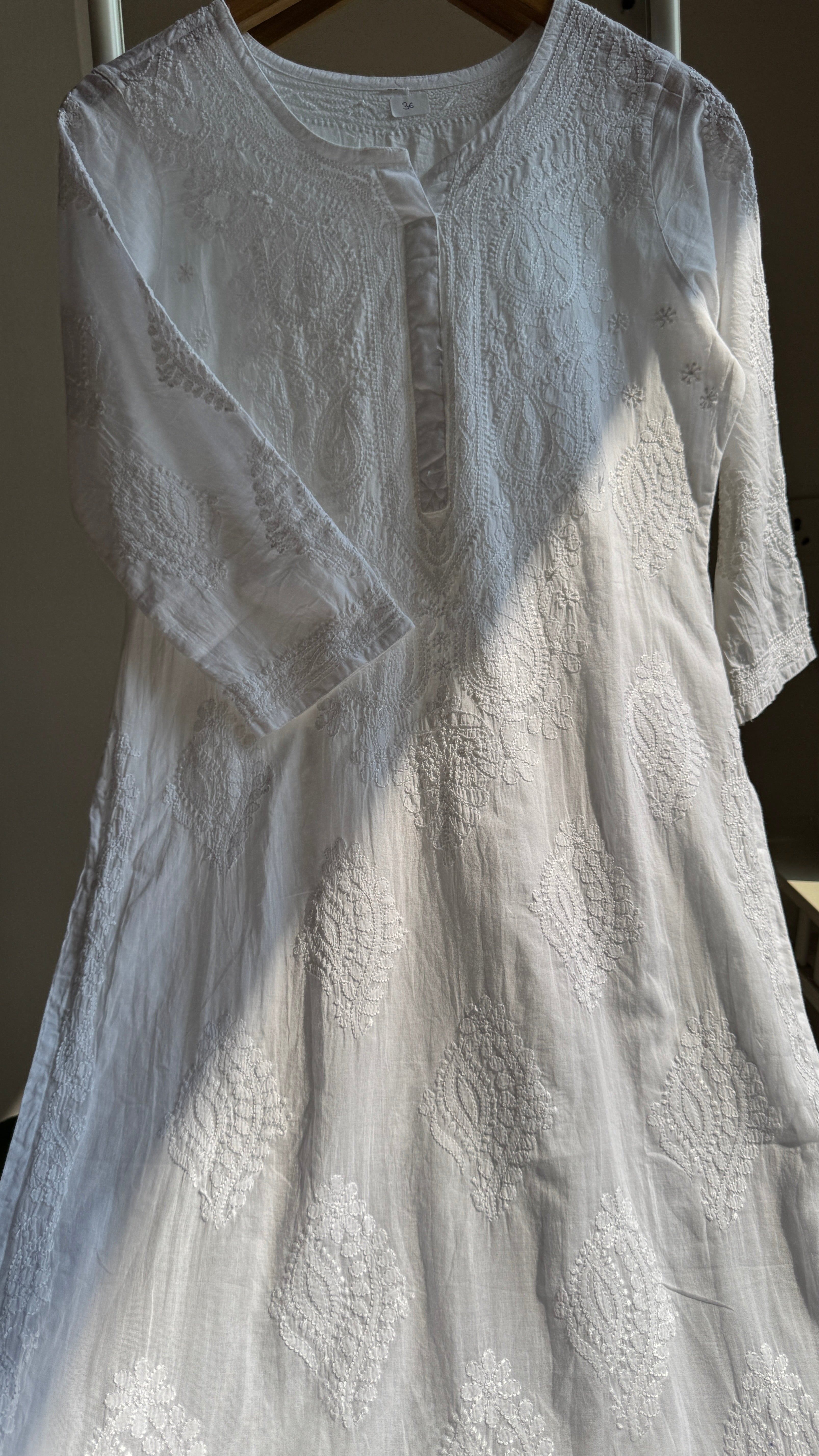 Mul Cotton White Chikankari Kurti - Saaz Collection