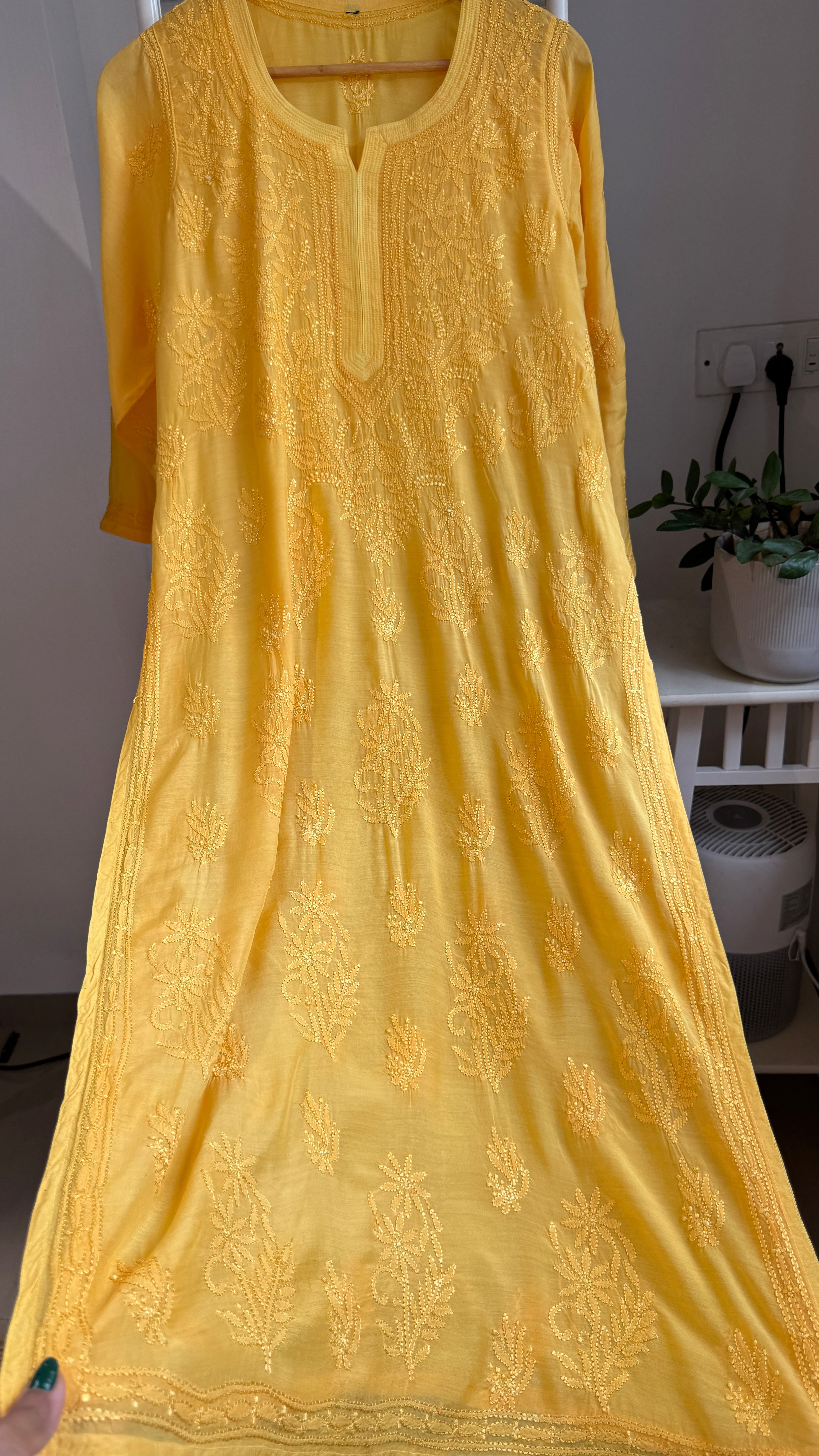 Muslin Chikankari Kurti - Yellow - BERRY Collection