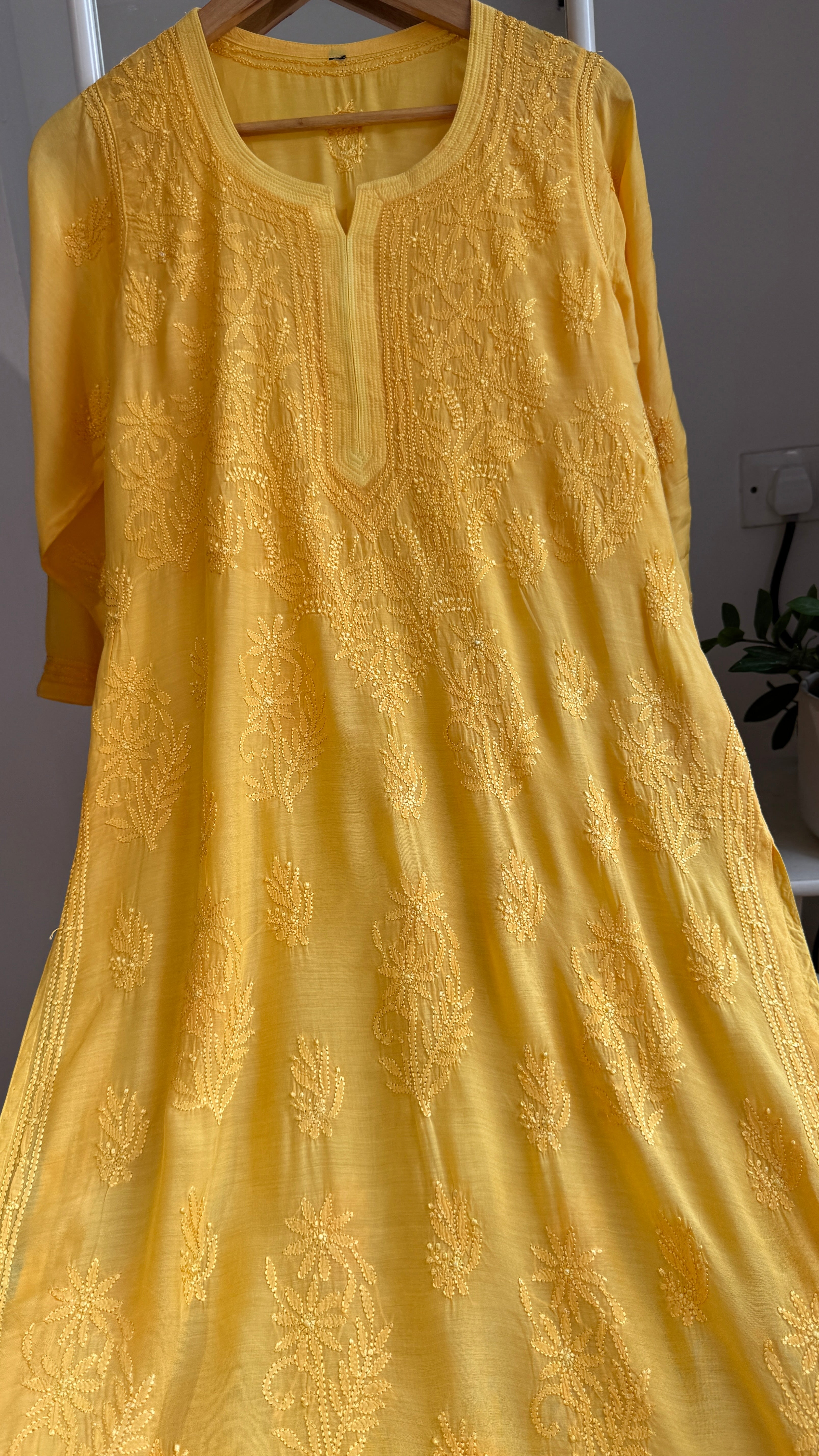 Muslin Chikankari Kurti - Yellow - BERRY Collection