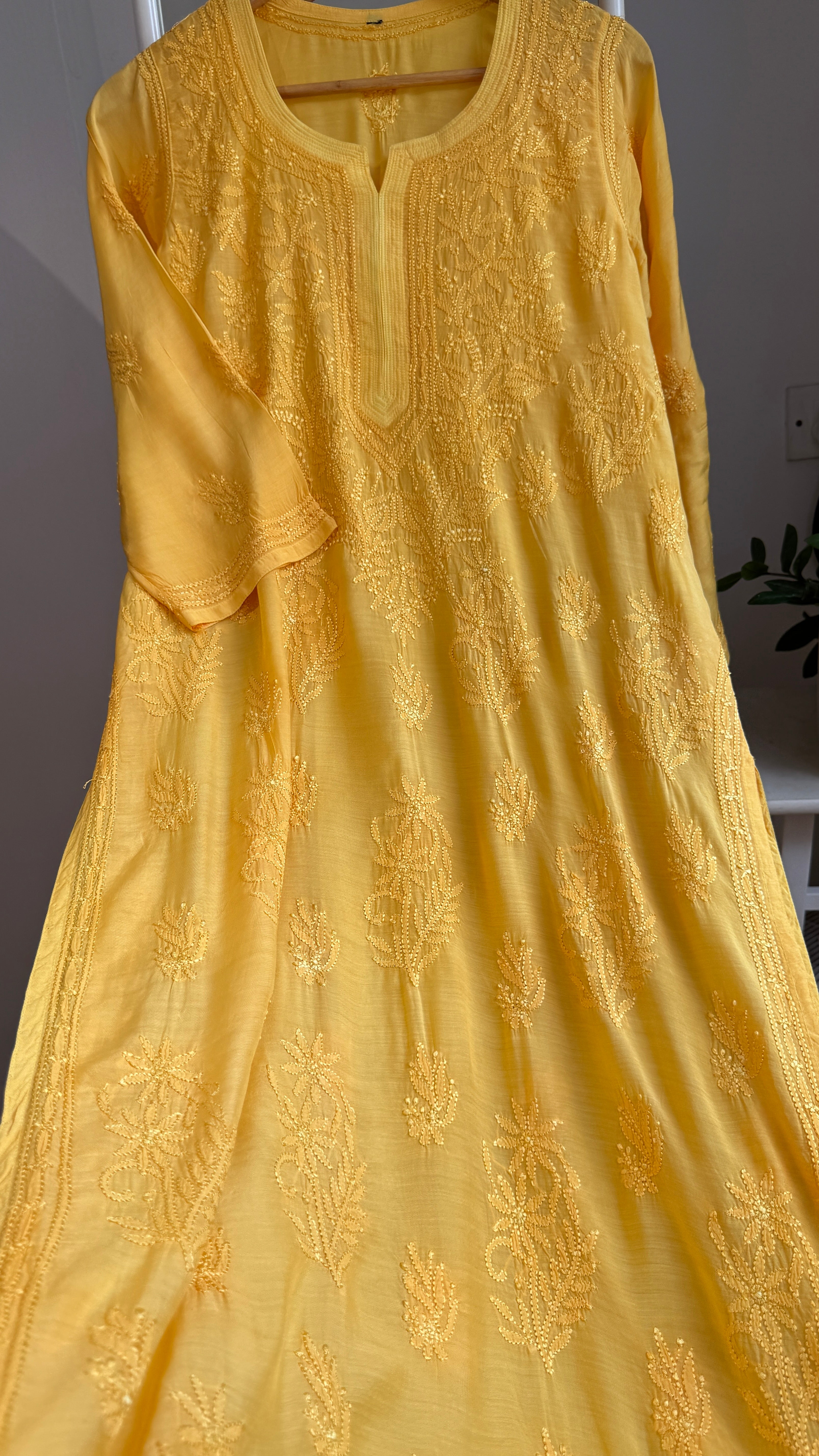 Muslin Chikankari Kurti - Yellow - BERRY Collection