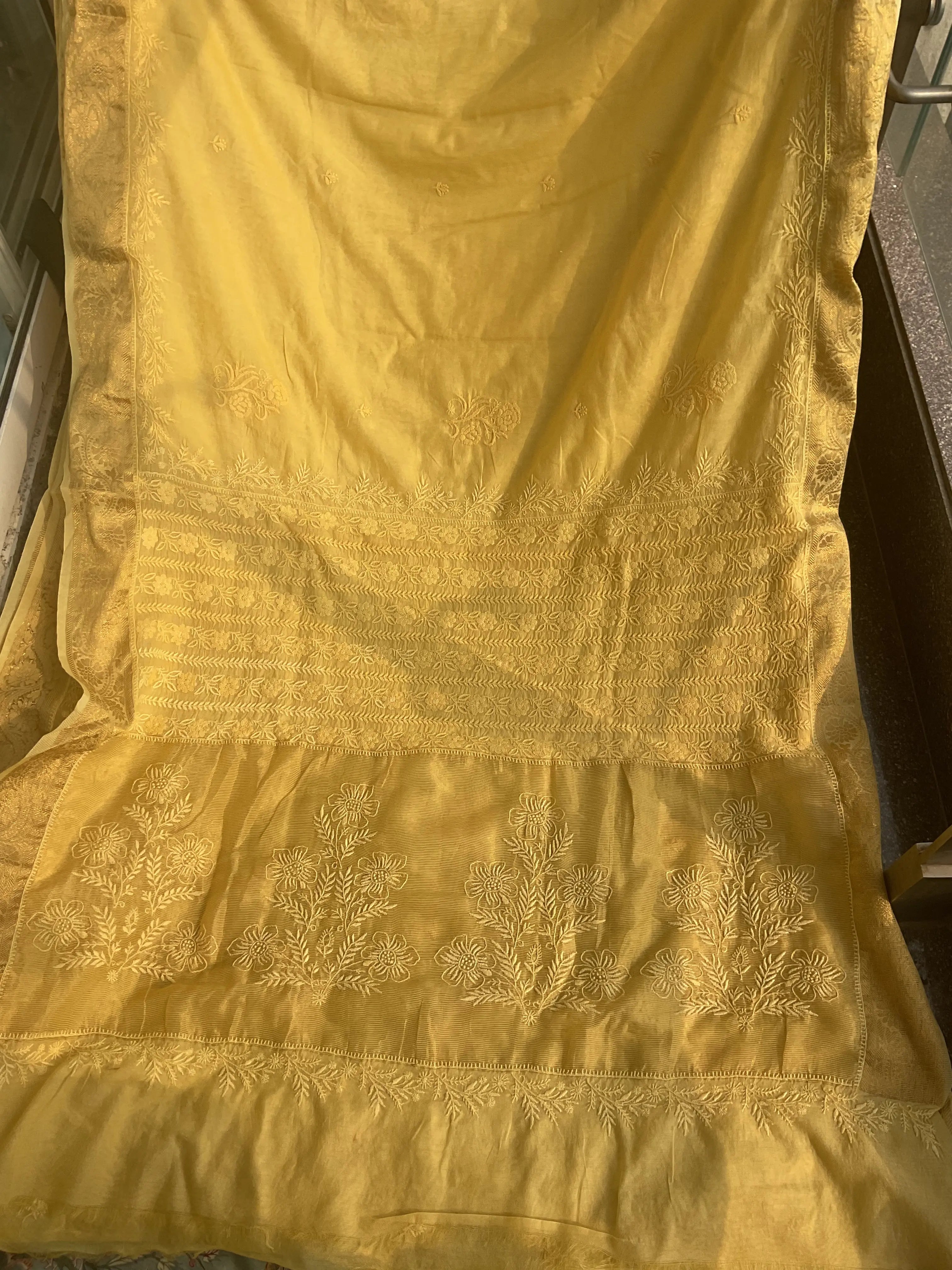 Chanderi Chikankari saree in Yellow ARIAA CHIKANKARI