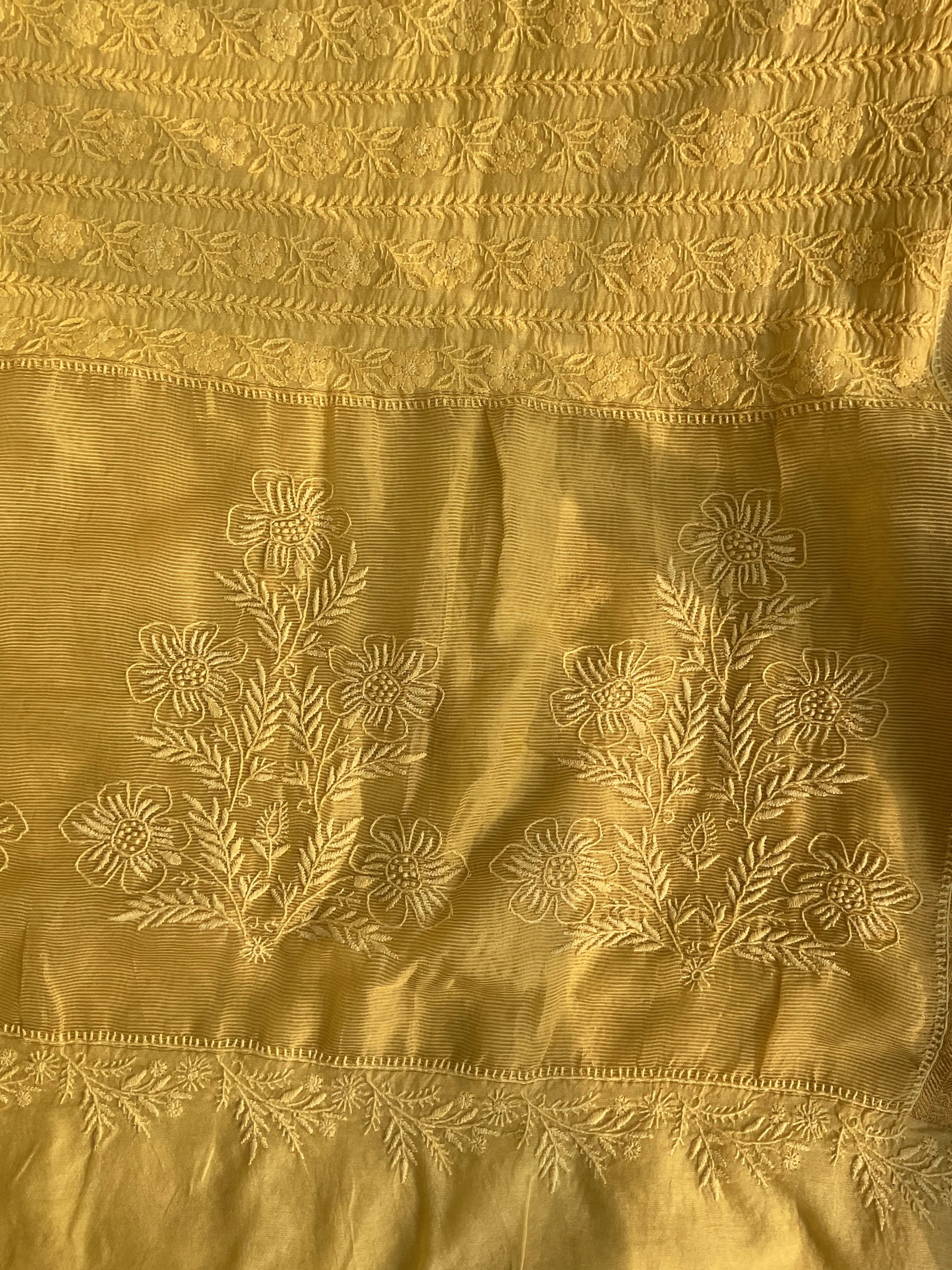 Chanderi Chikankari saree in Yellow ARIAA CHIKANKARI