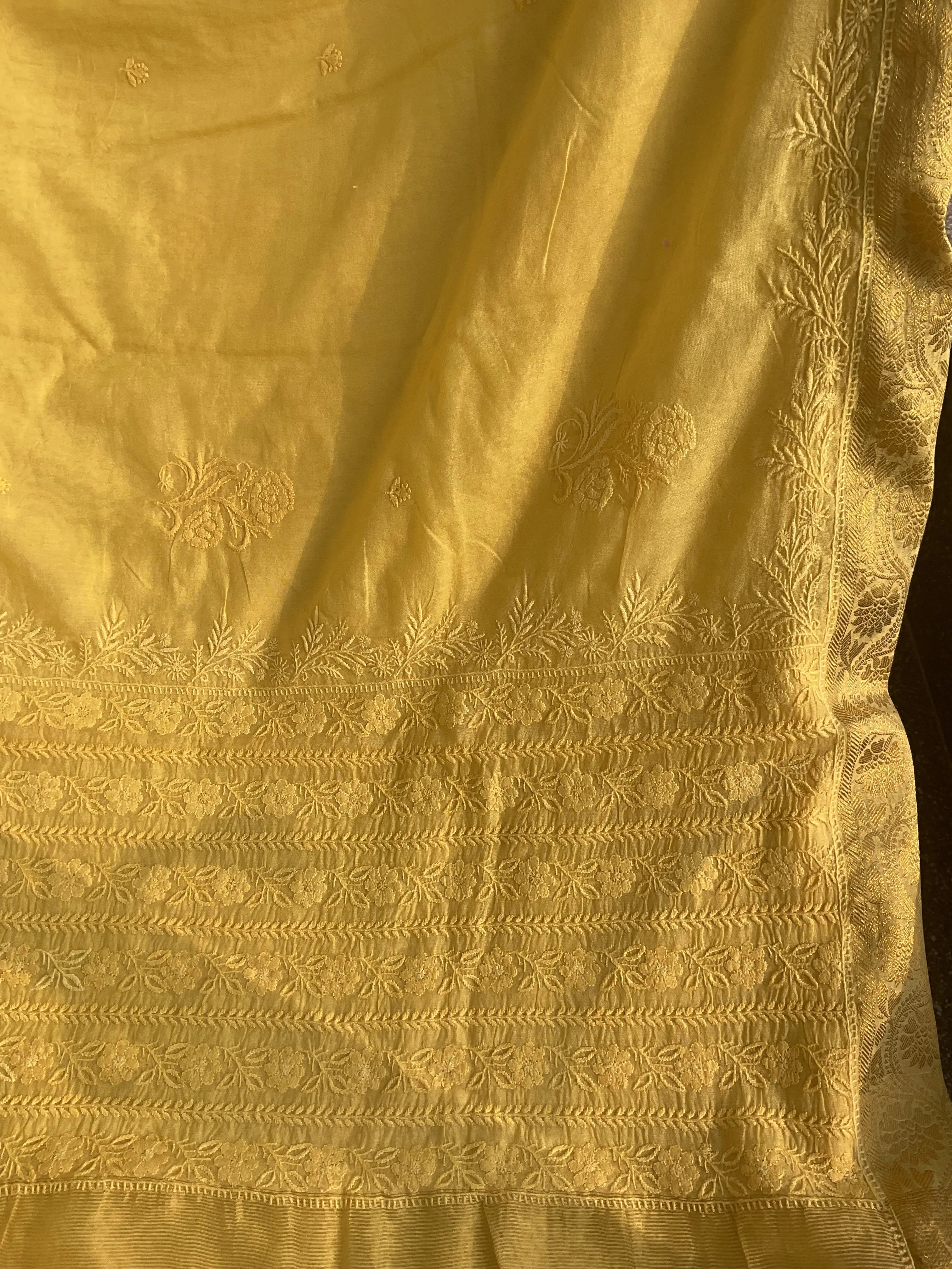 Chanderi Chikankari saree in Yellow ARIAA CHIKANKARI