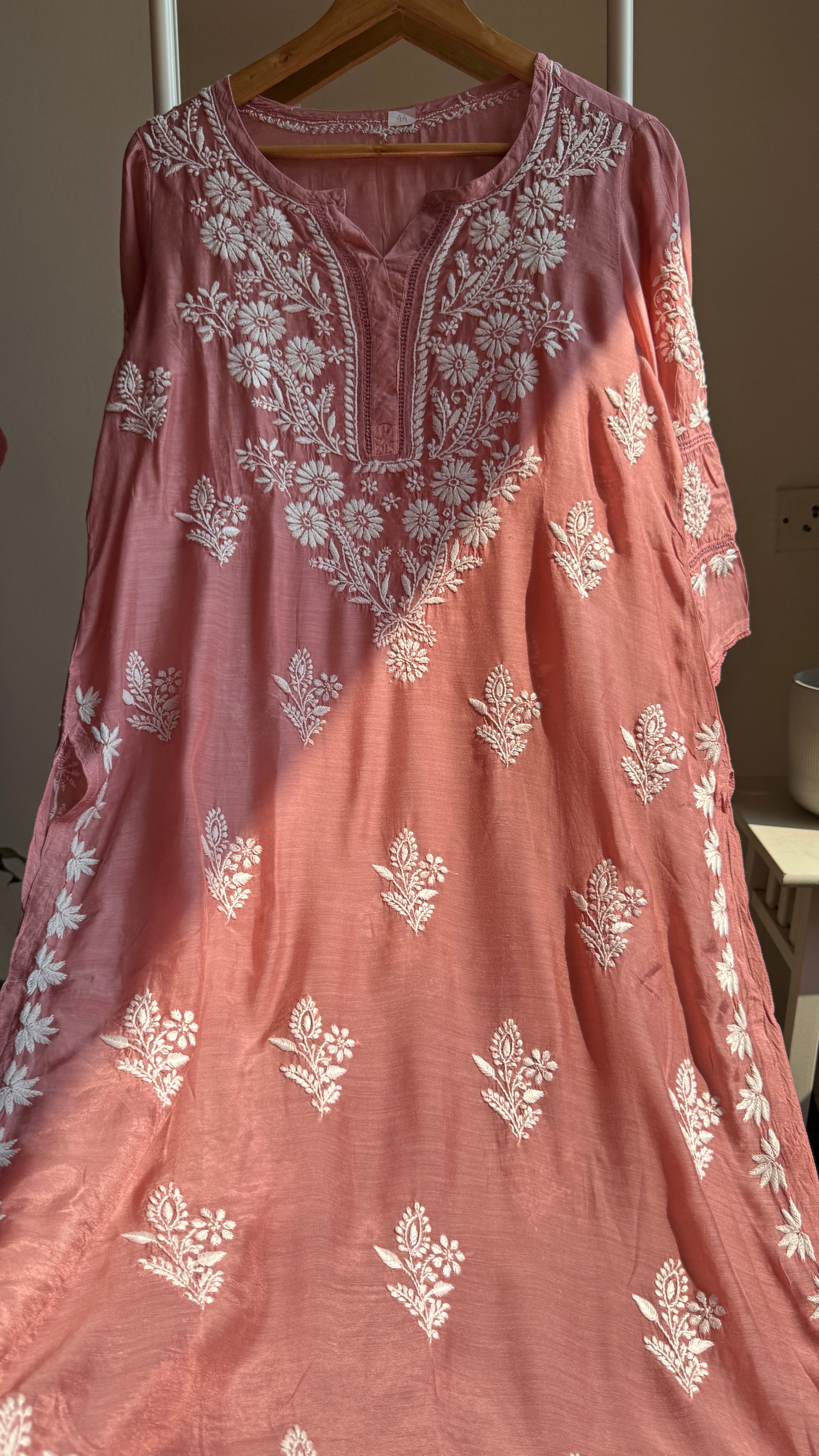 Muslin Chikankari Kurti with White Thread work - Rosewood - Gulzar Collection