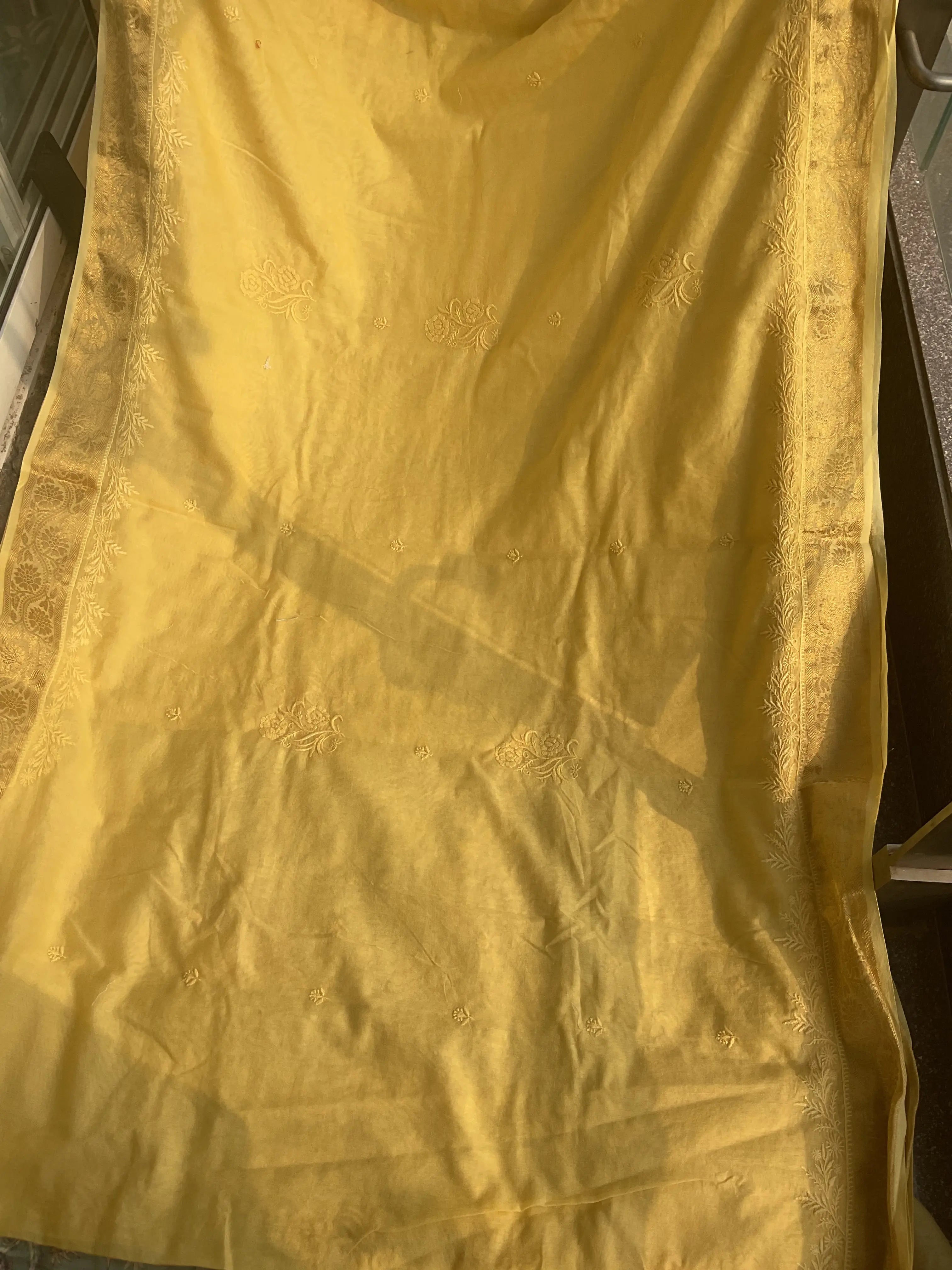 Chanderi Chikankari saree in Yellow ARIAA CHIKANKARI
