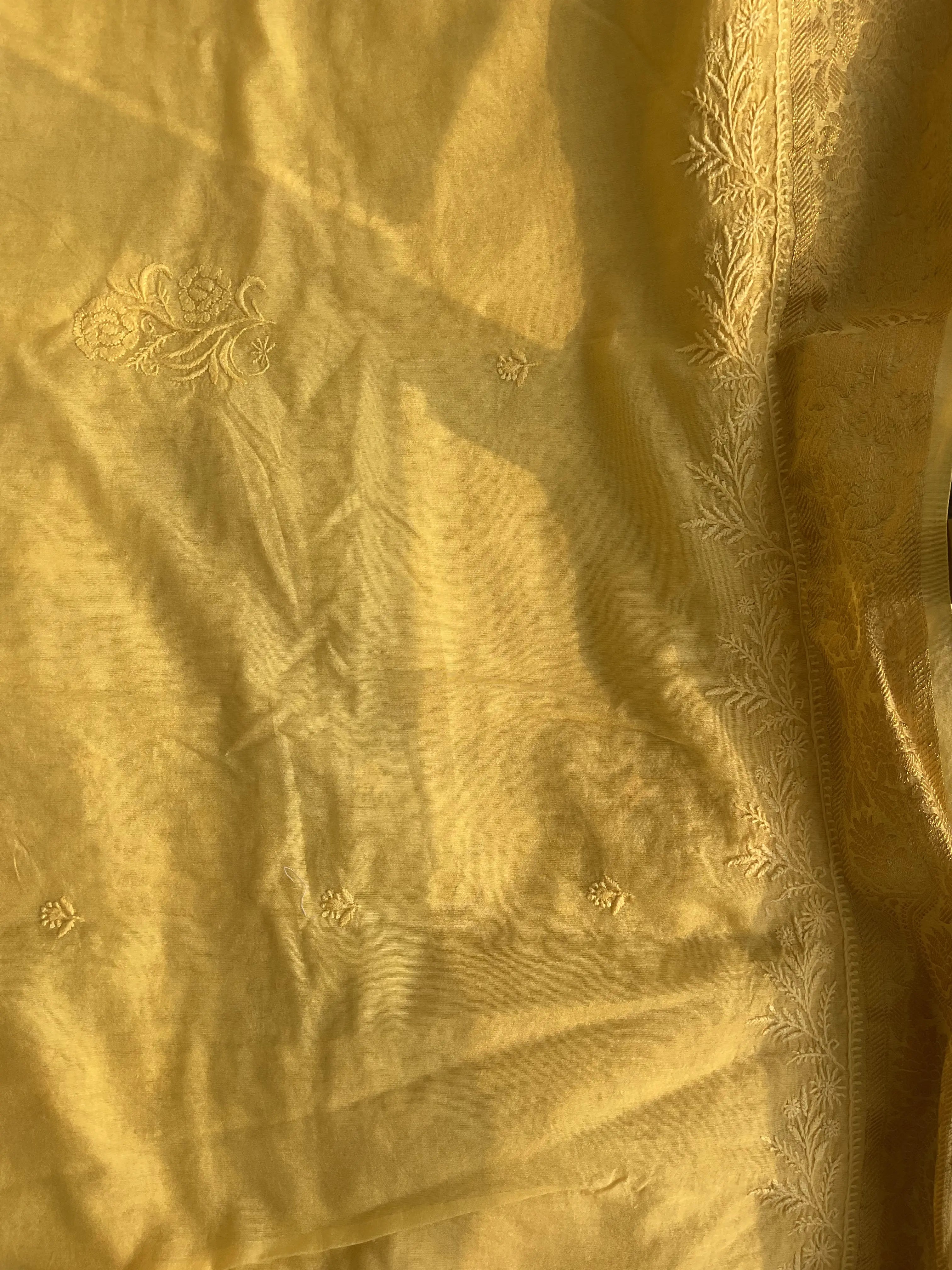 Chanderi Chikankari saree in Yellow ARIAA CHIKANKARI