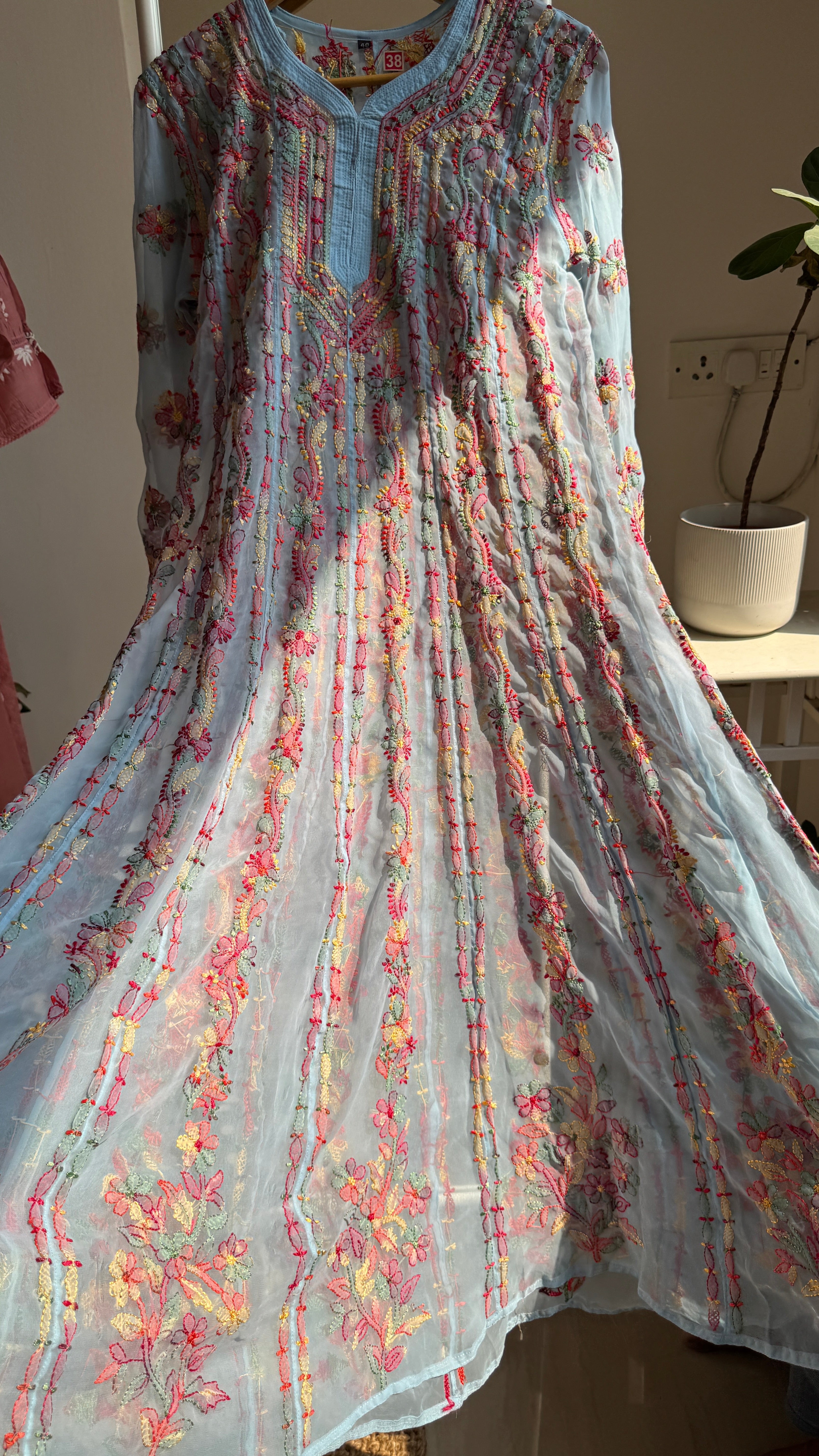 Georgette Chikankari Anarkali - Blue