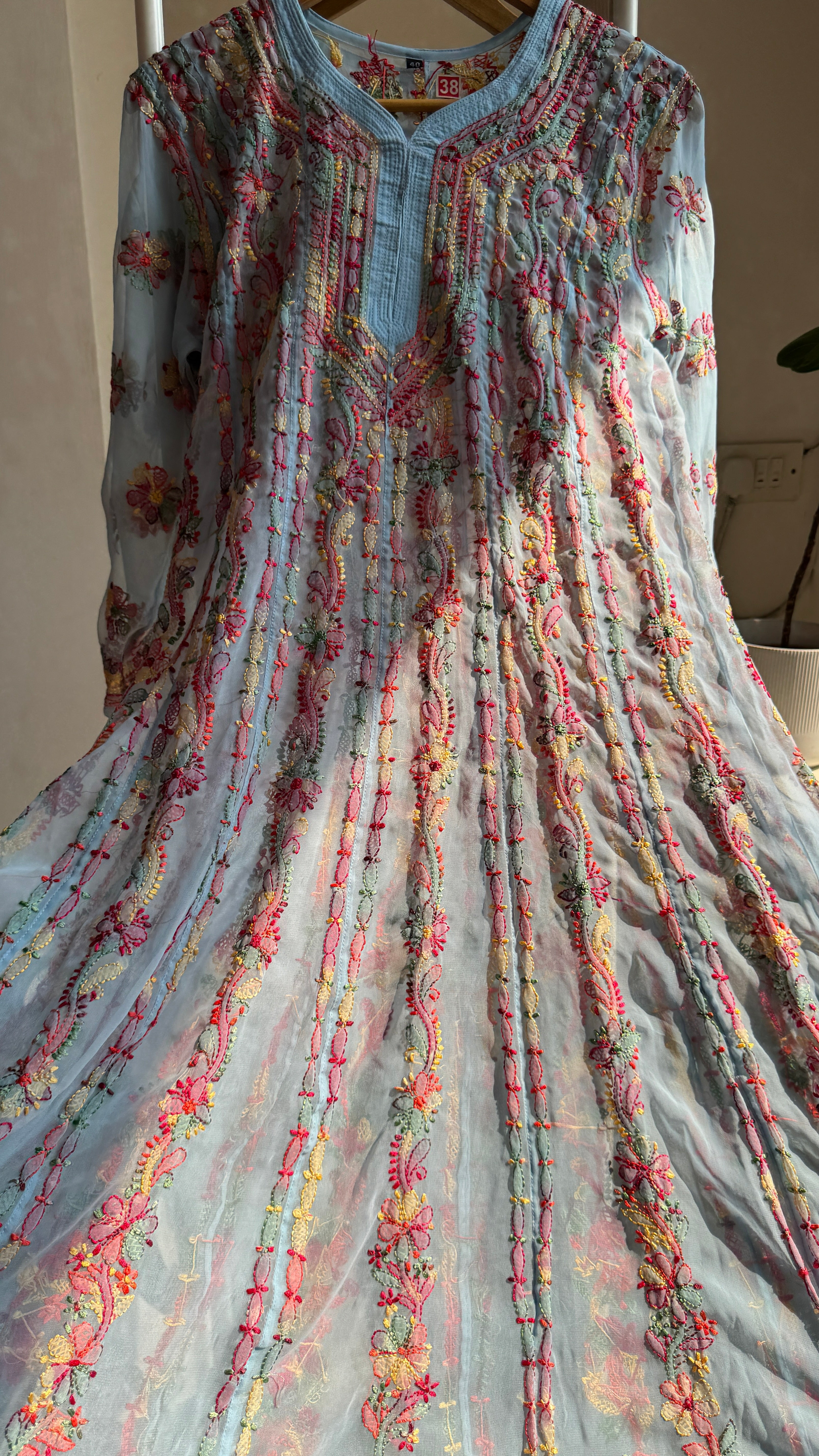 Georgette Chikankari Anarkali - Blue