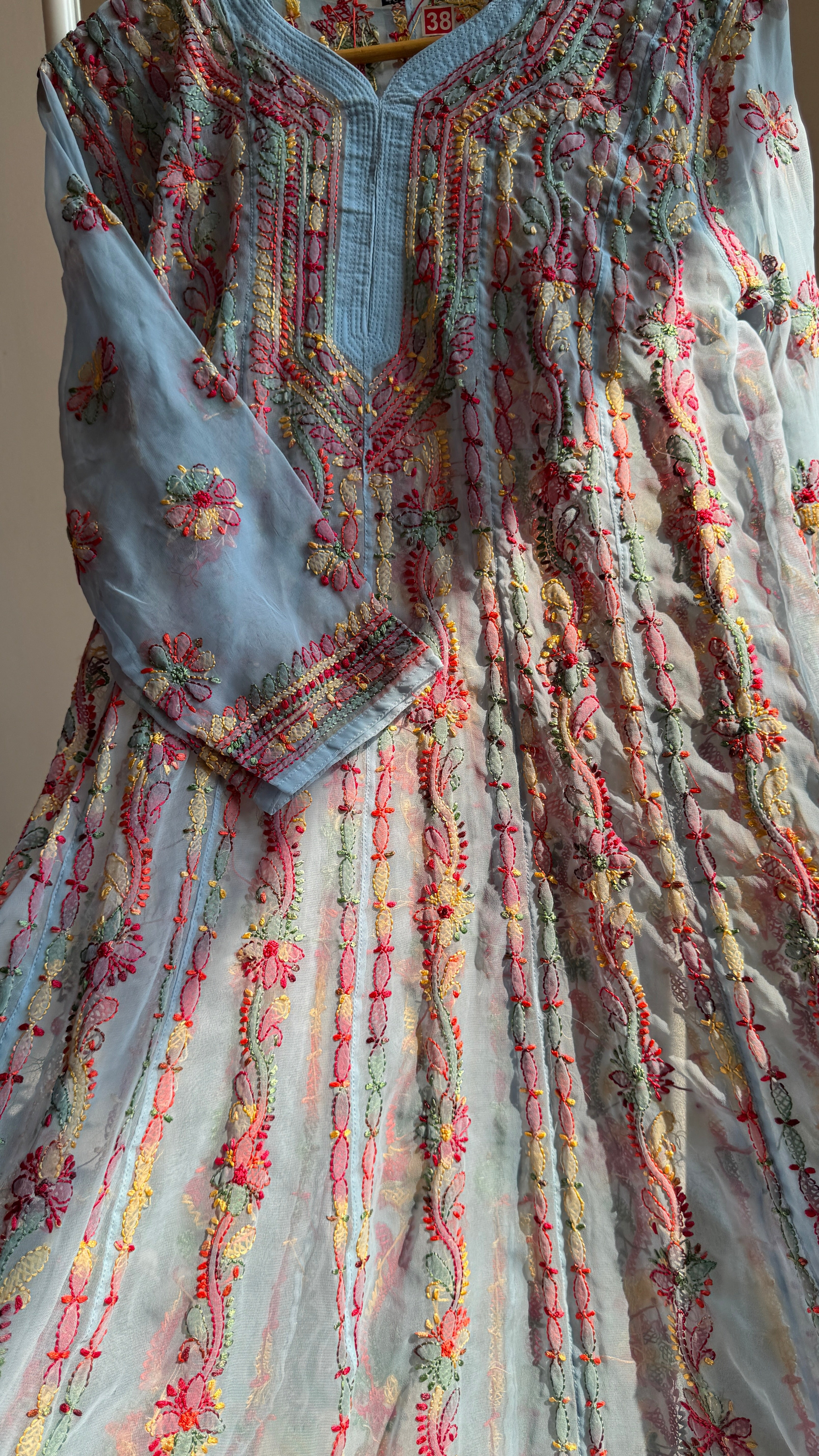 Georgette Chikankari Anarkali - Blue