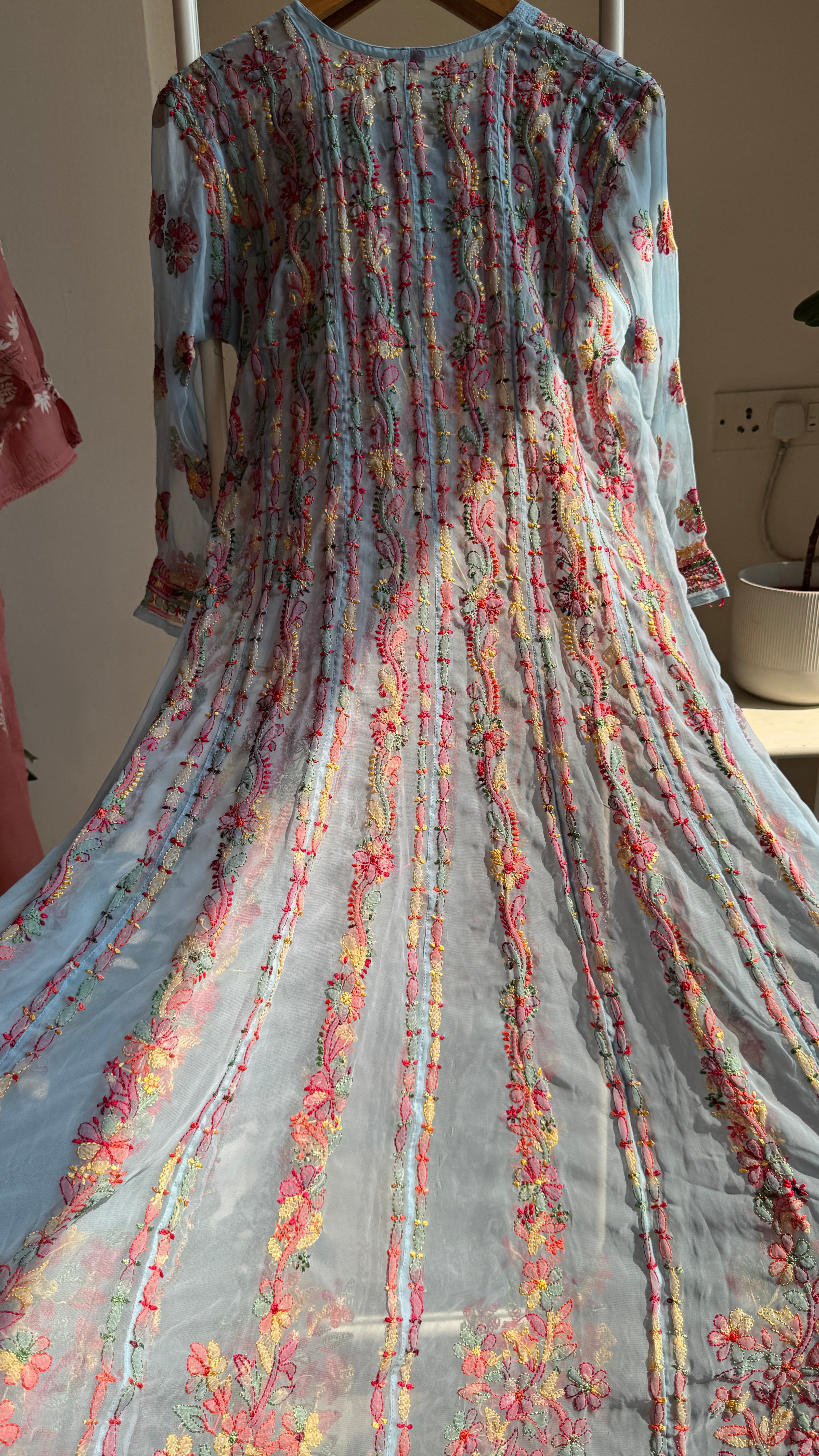 Georgette Chikankari Anarkali - Blue