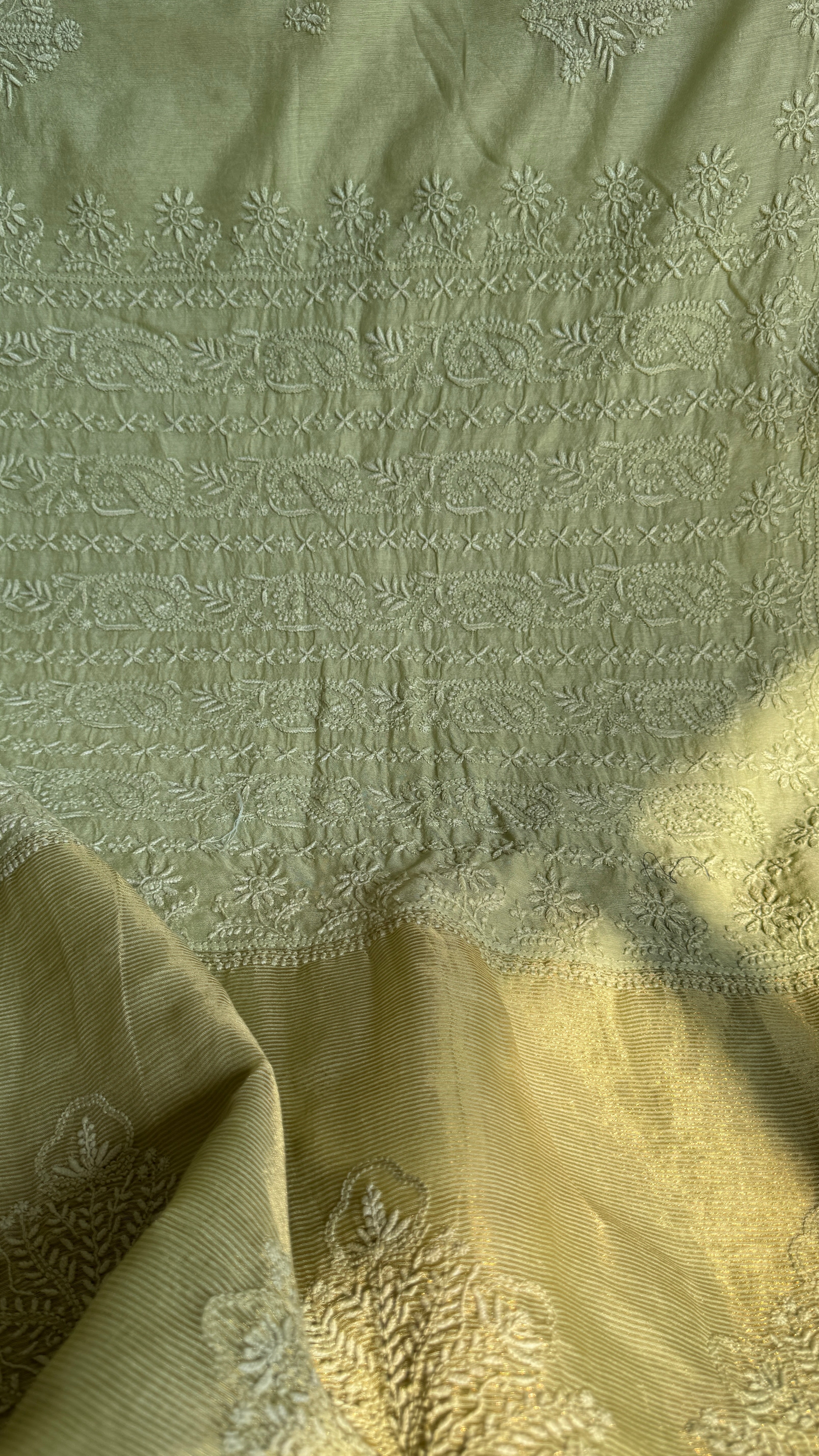 Chanderi Chikankari saree in Sheen Green