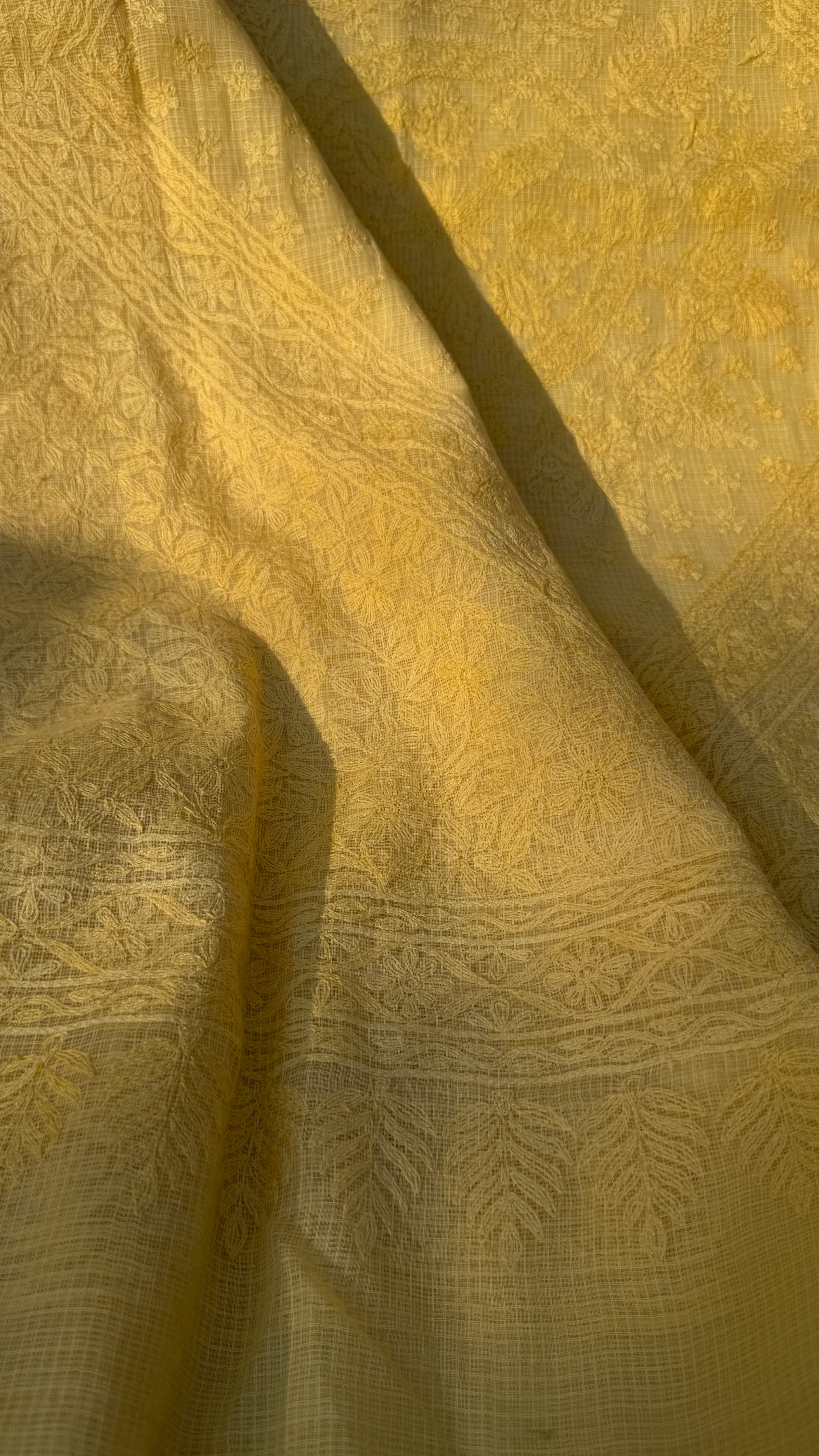Kota Chikankari saree in Yellow