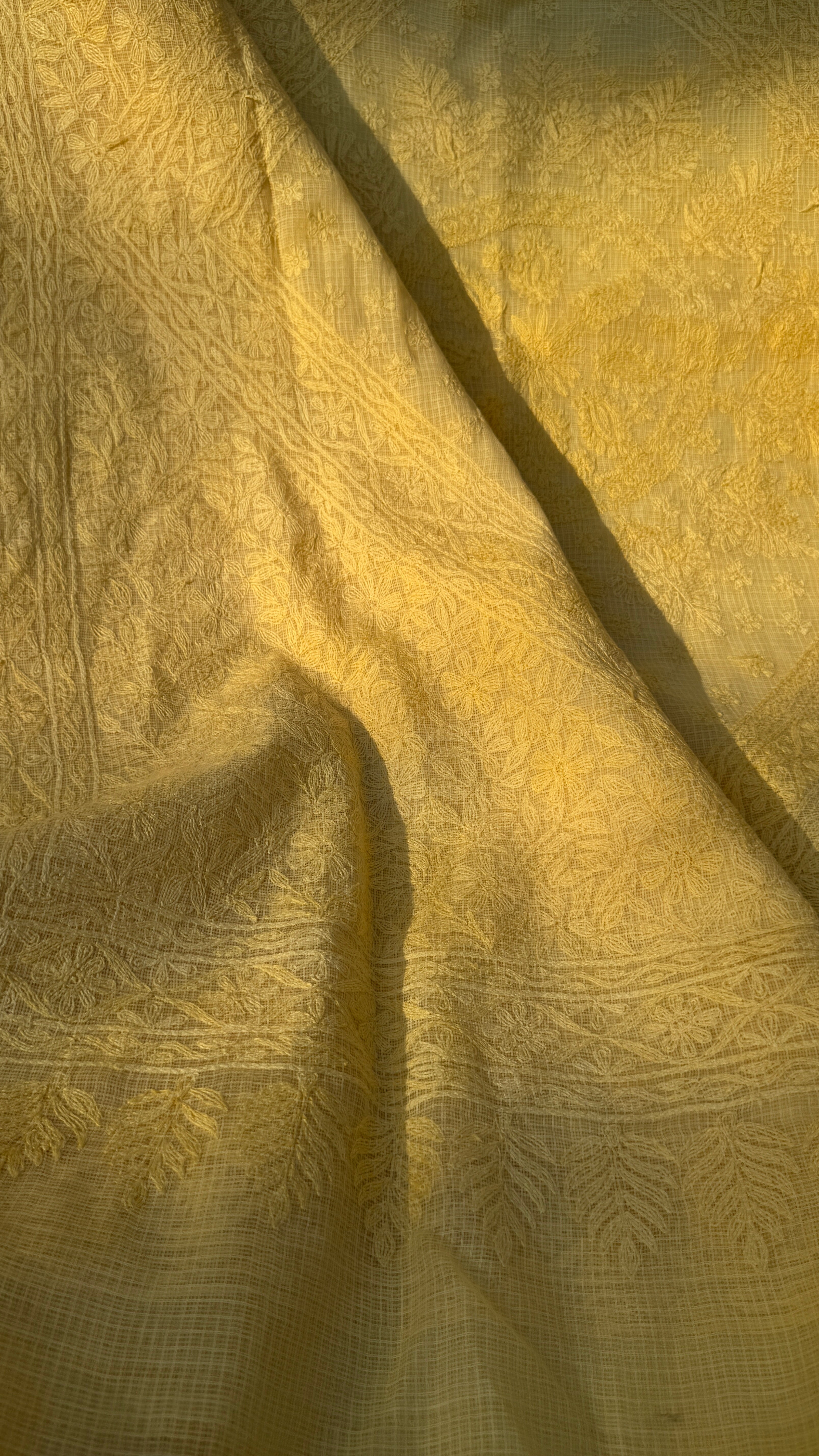 Kota Chikankari saree in Yellow