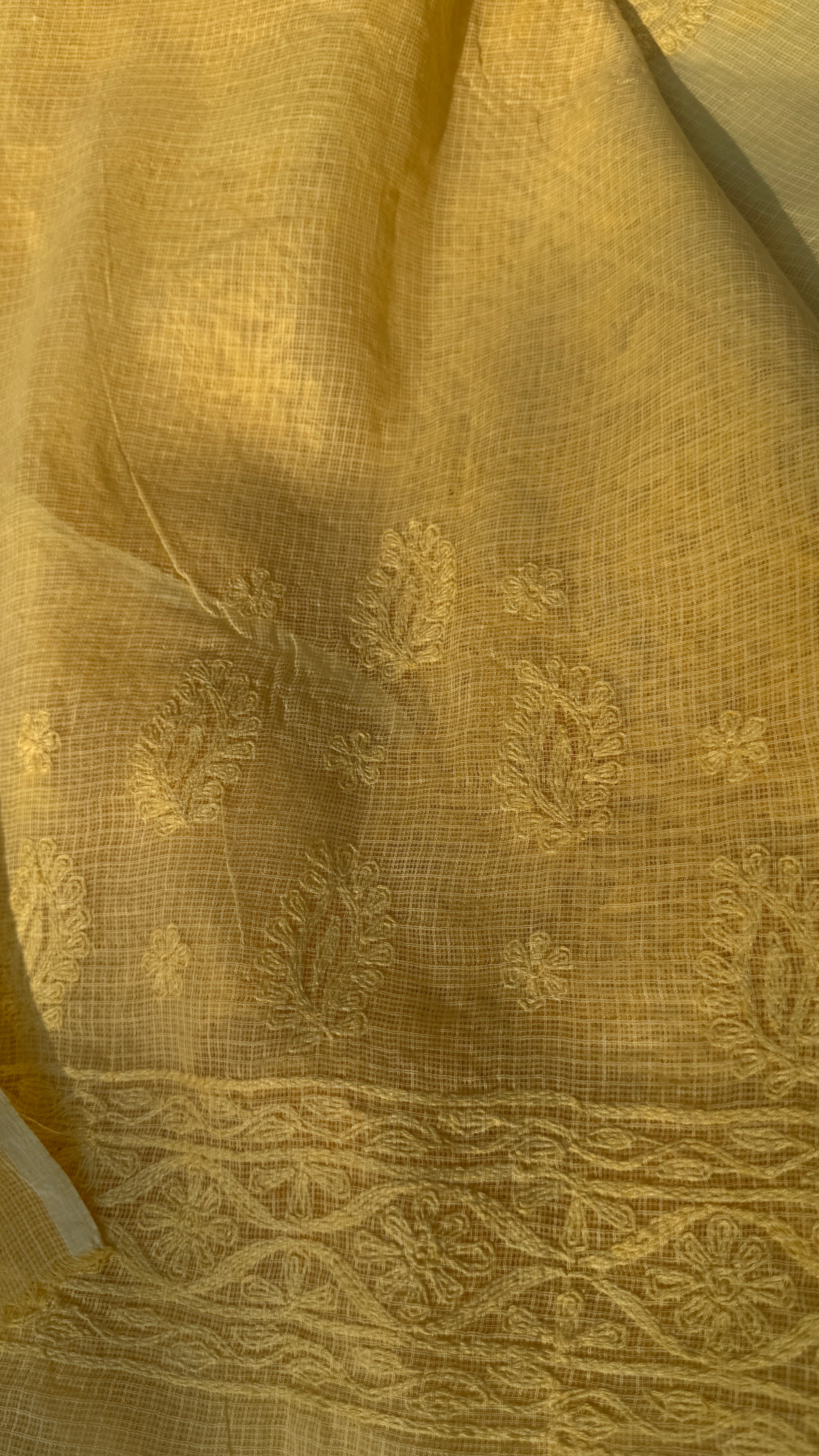 Kota Chikankari saree in Yellow