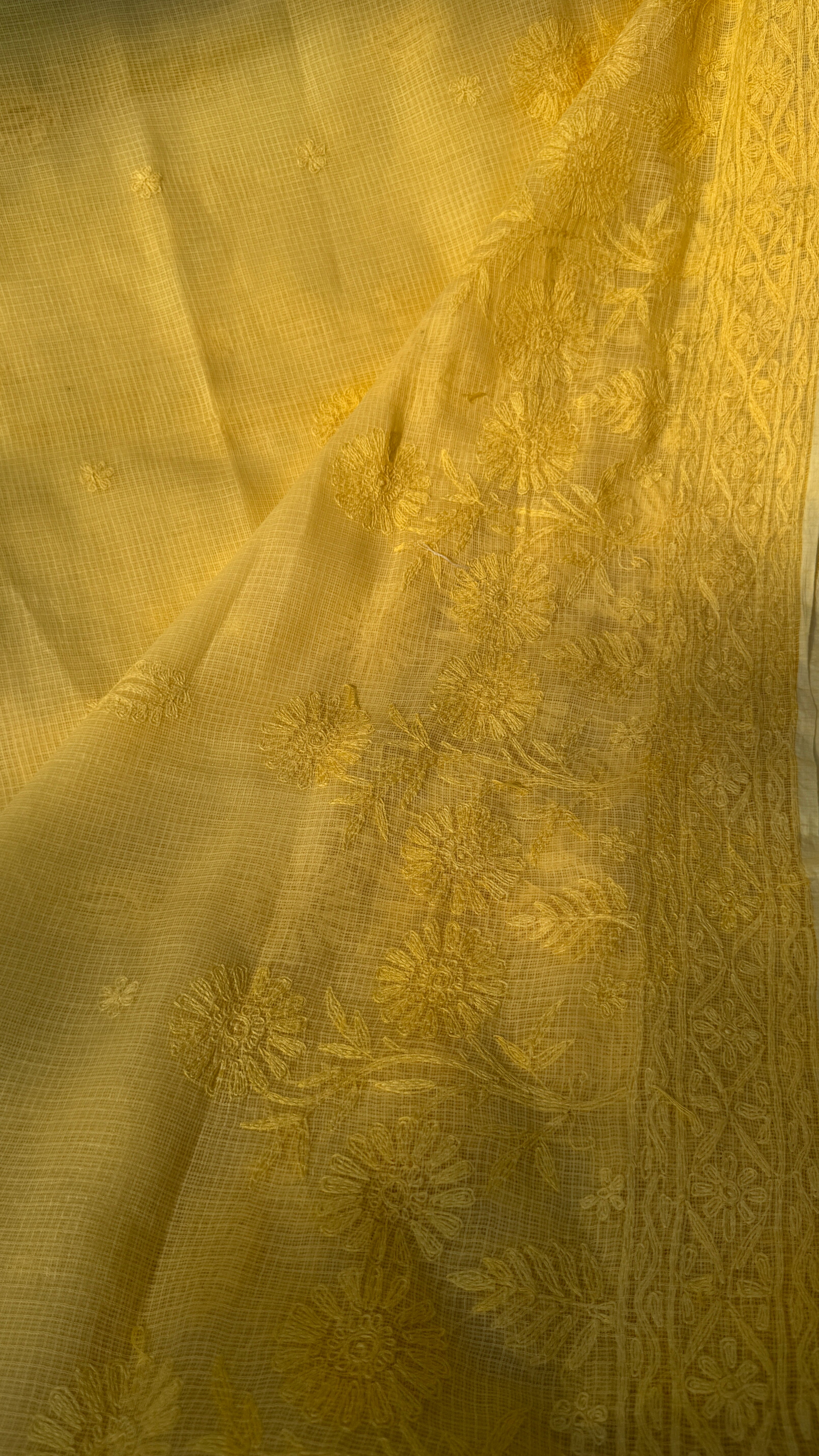 Kota Chikankari saree in Yellow